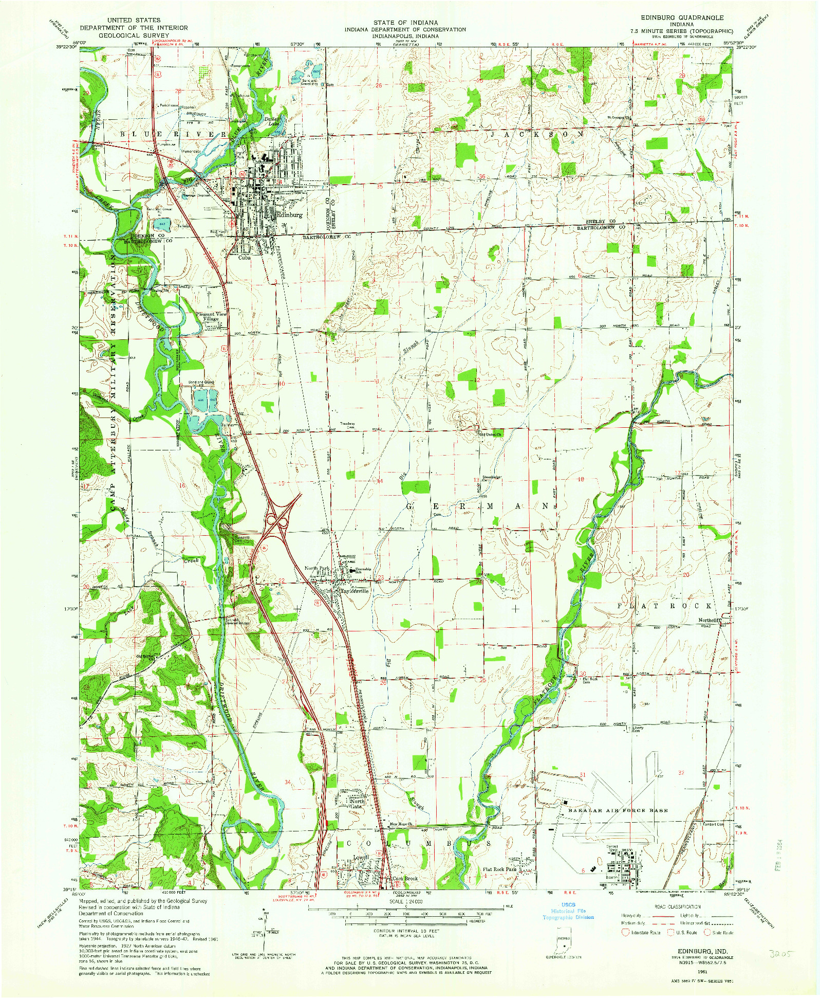 USGS 1:24000-SCALE QUADRANGLE FOR EDINBURG, IN 1961