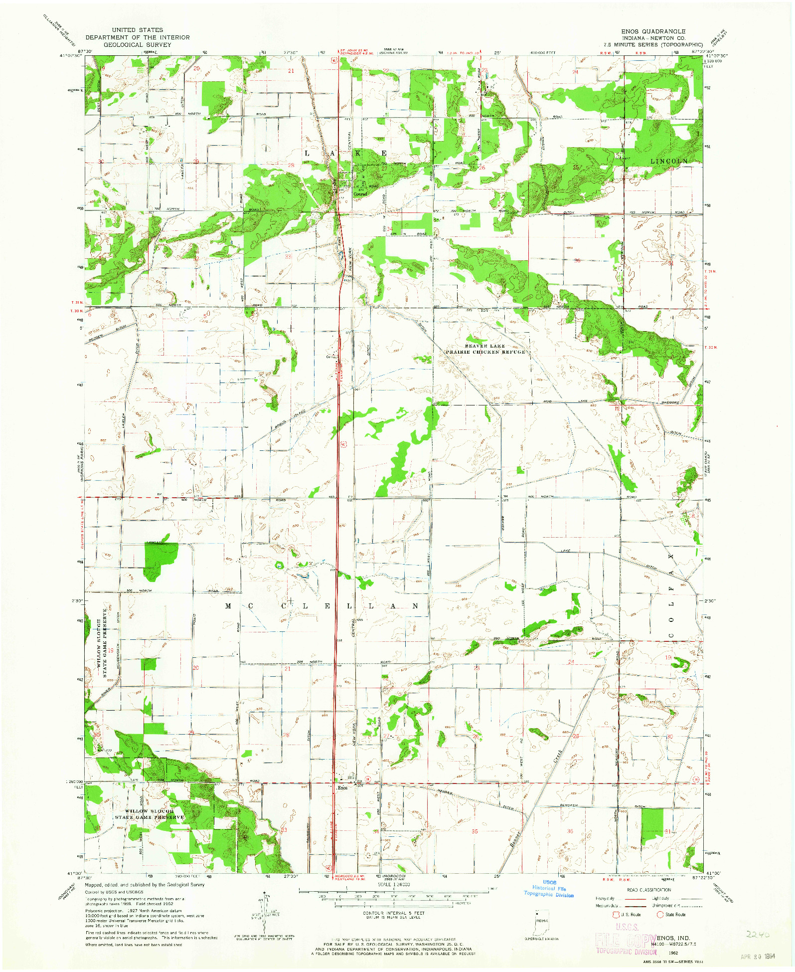 USGS 1:24000-SCALE QUADRANGLE FOR ENOS, IN 1962