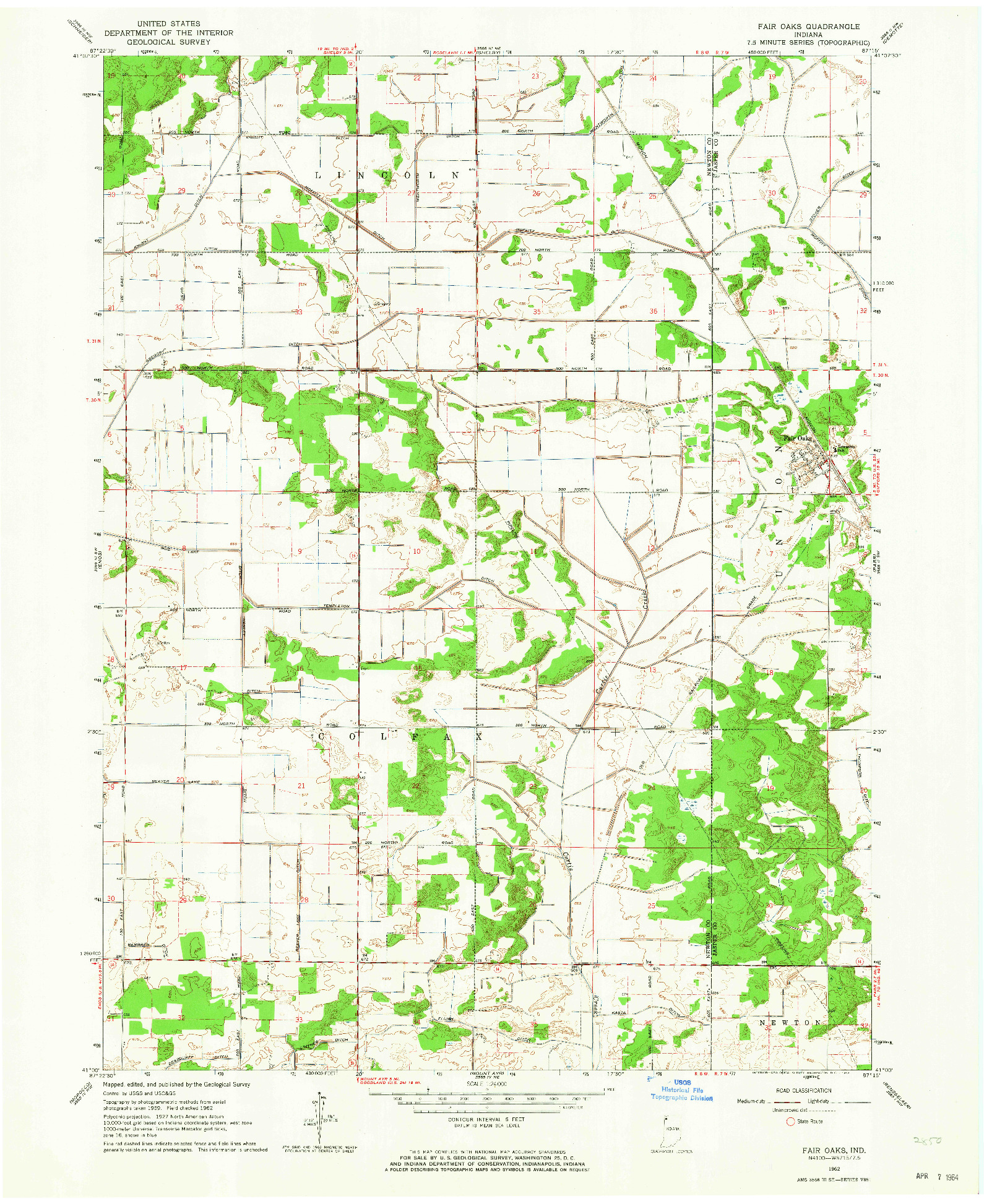 USGS 1:24000-SCALE QUADRANGLE FOR FAIR OAKS, IN 1962