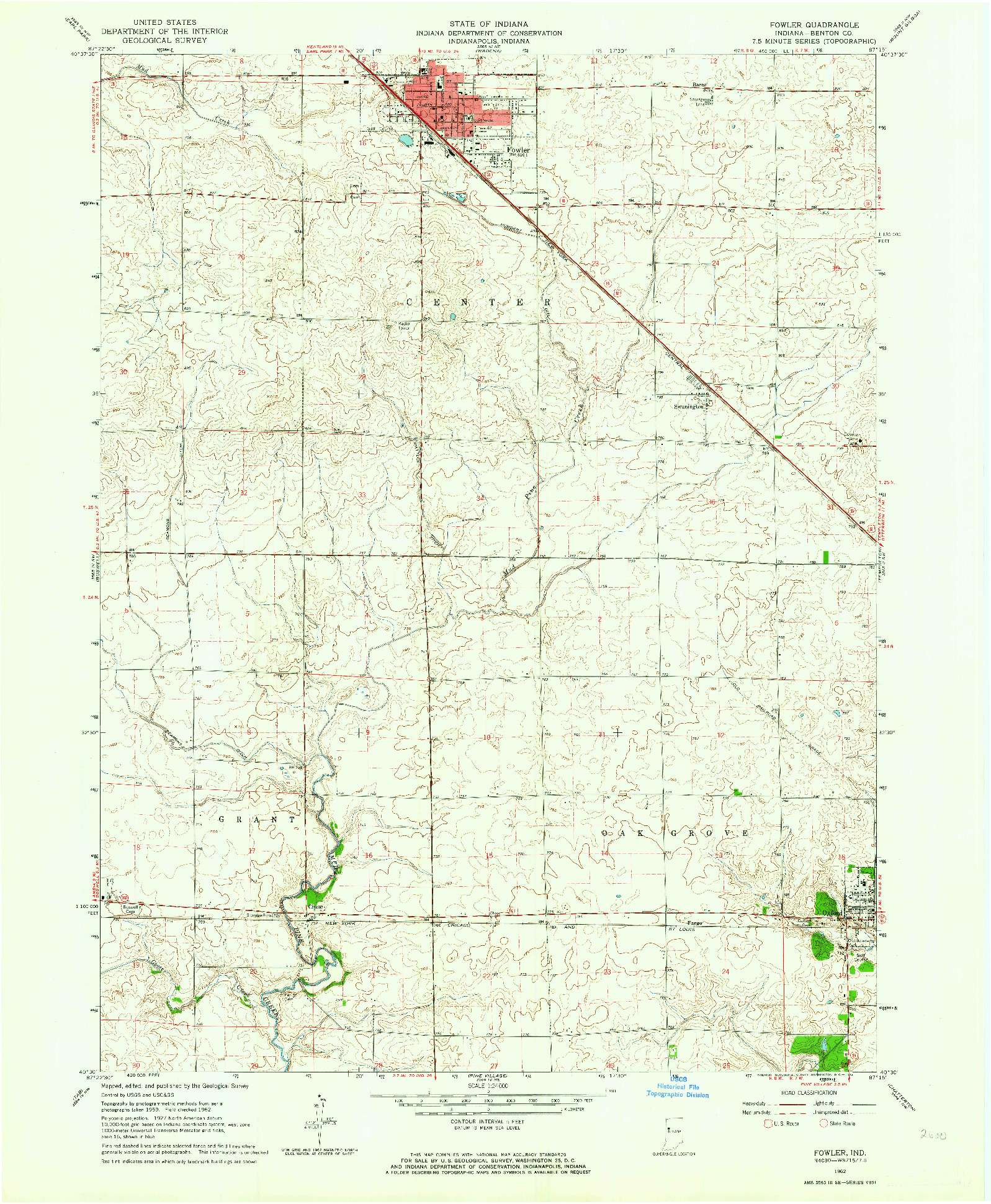 USGS 1:24000-SCALE QUADRANGLE FOR FOWLER, IN 1962