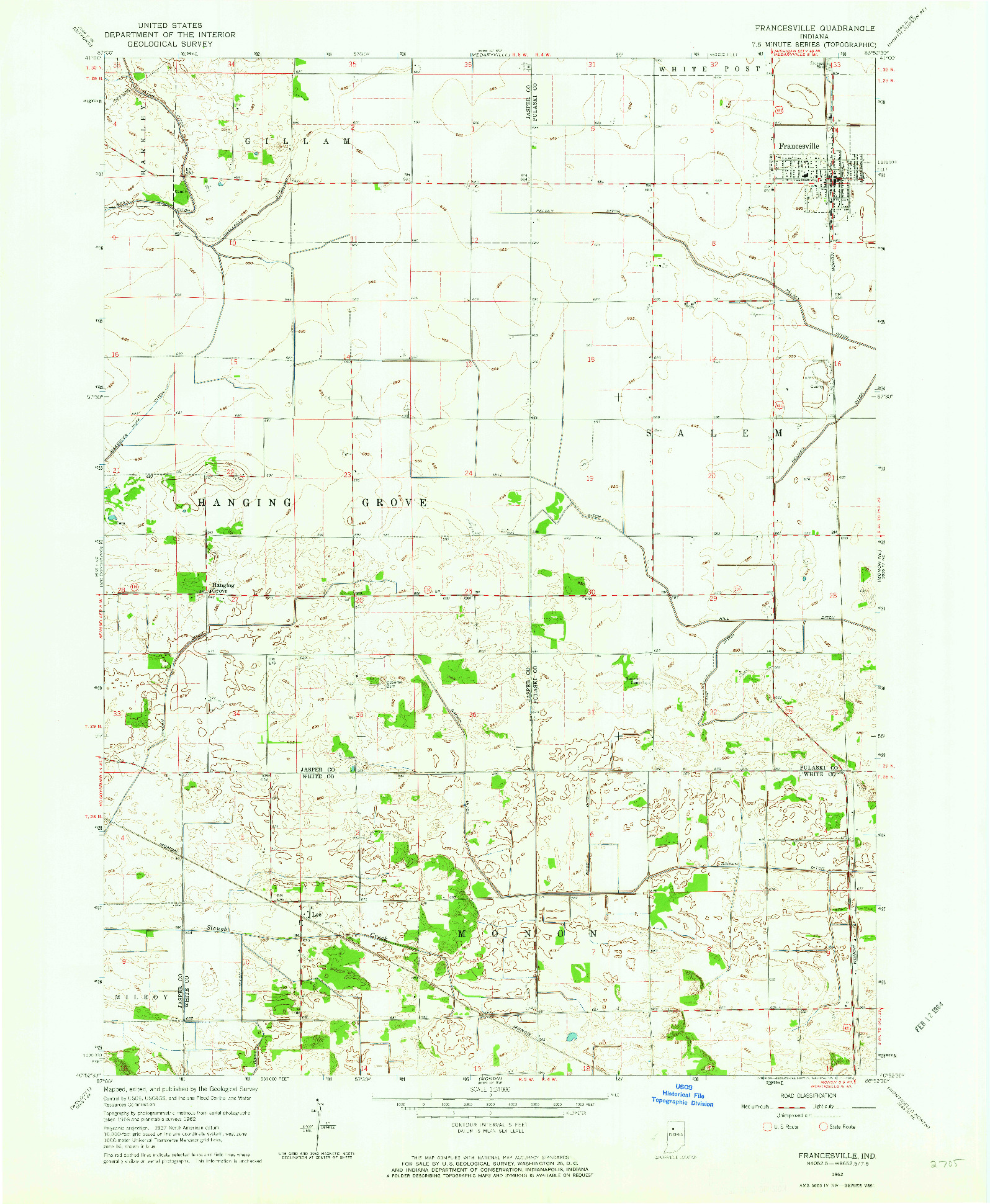 USGS 1:24000-SCALE QUADRANGLE FOR FRANCESVILLE, IN 1962