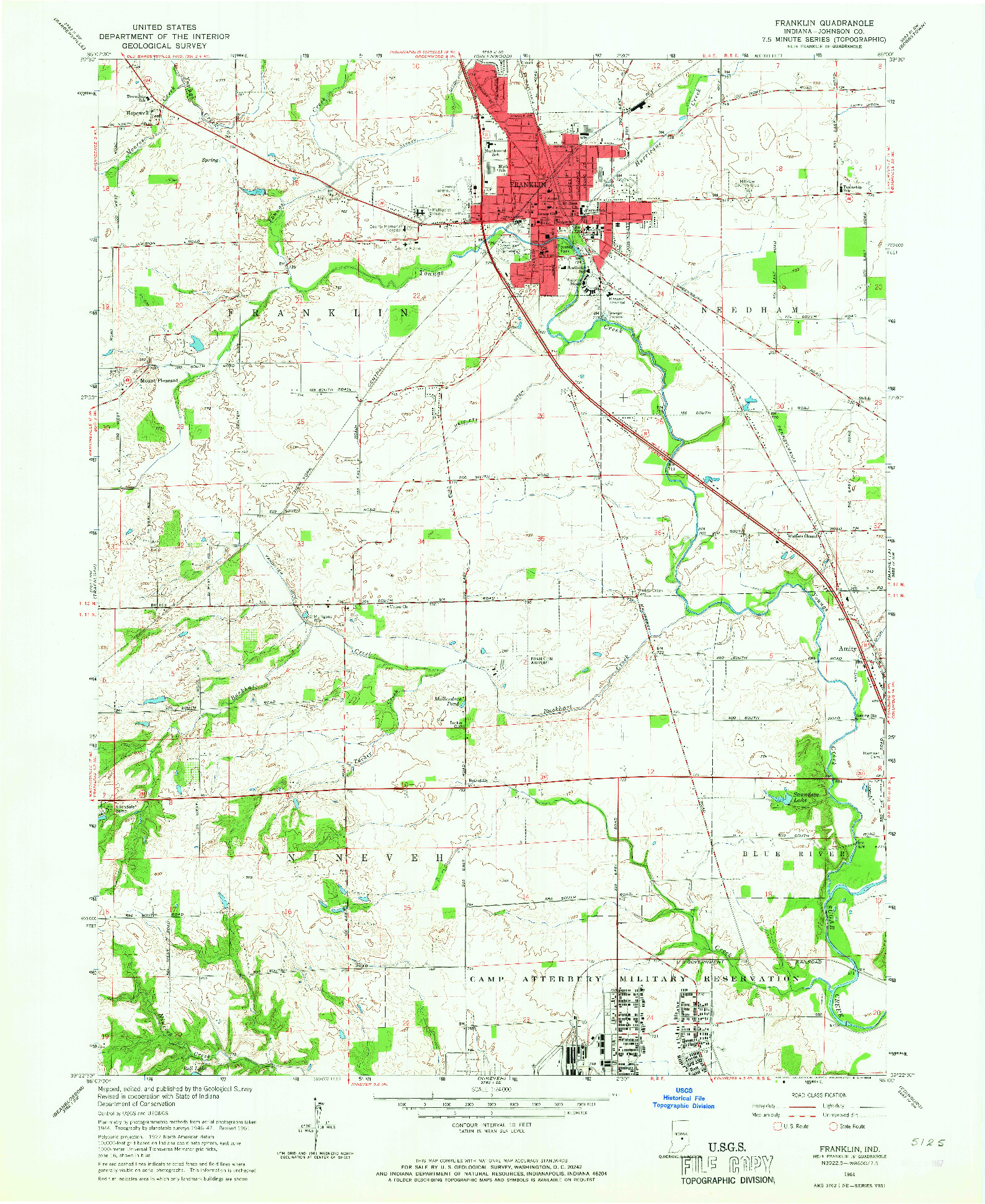 USGS 1:24000-SCALE QUADRANGLE FOR FRANKLIN, IN 1961