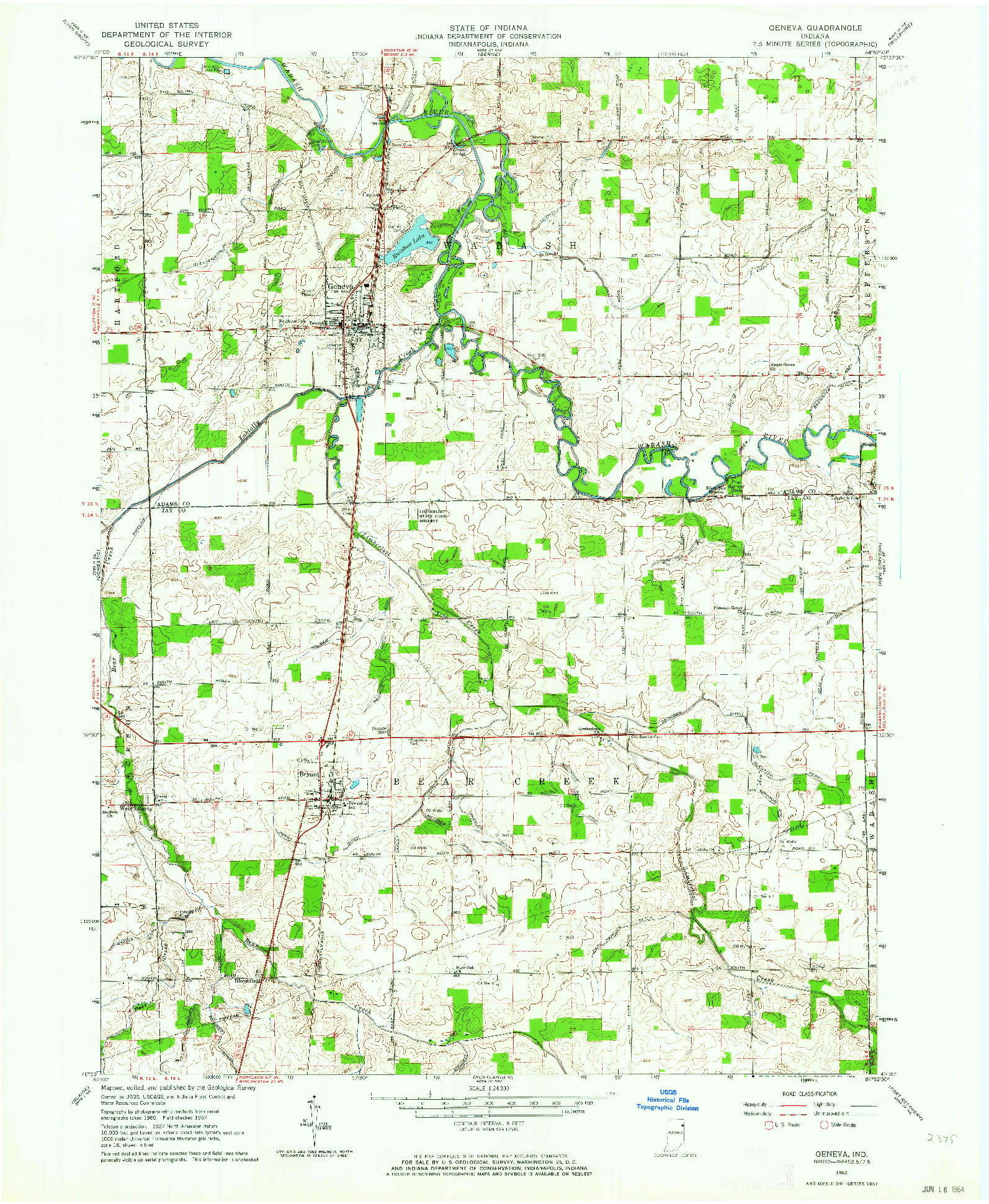 USGS 1:24000-SCALE QUADRANGLE FOR GENEVA, IN 1962