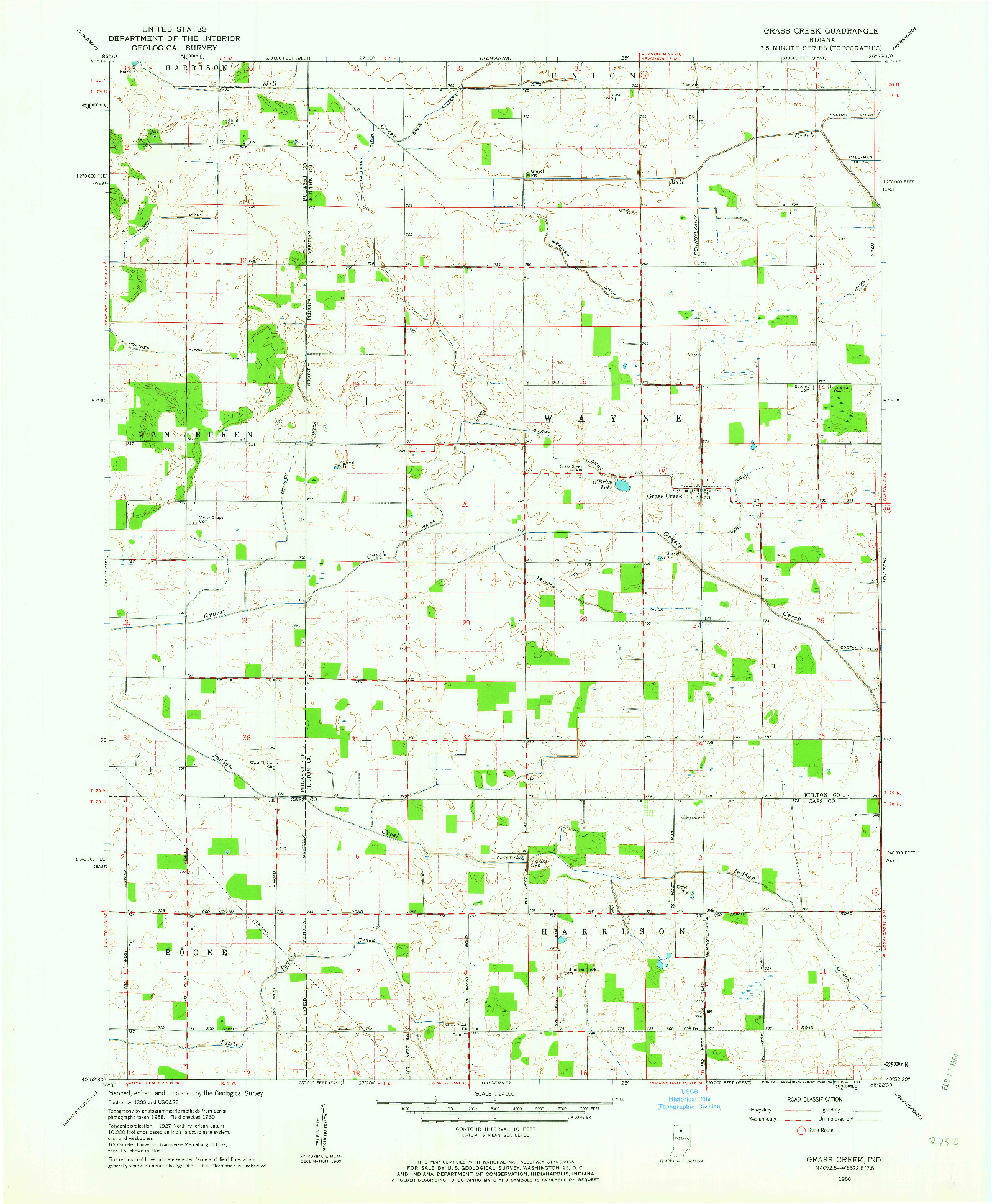 USGS 1:24000-SCALE QUADRANGLE FOR GRASS CREEK, IN 1960