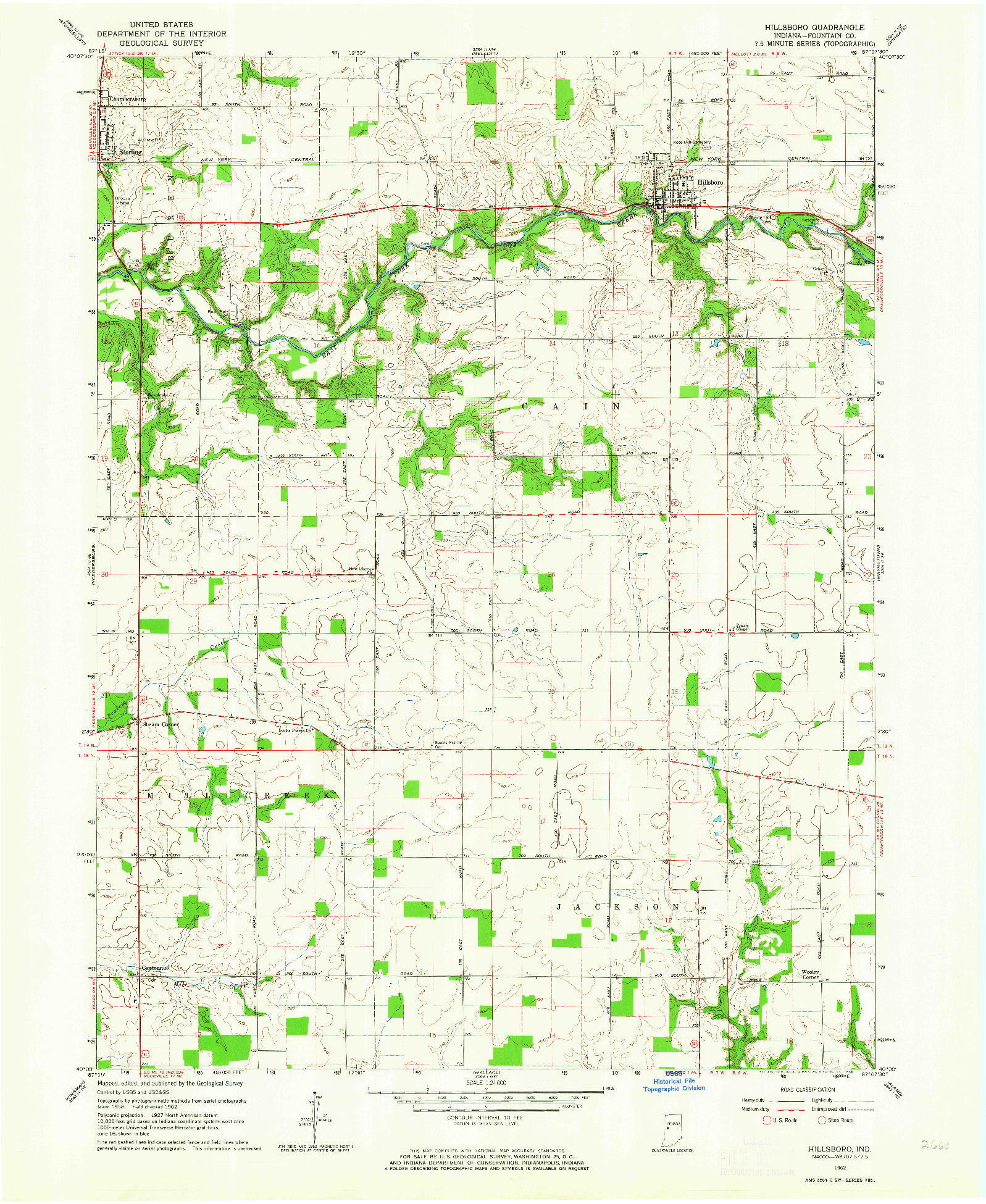 USGS 1:24000-SCALE QUADRANGLE FOR HILLSBORO, IN 1962