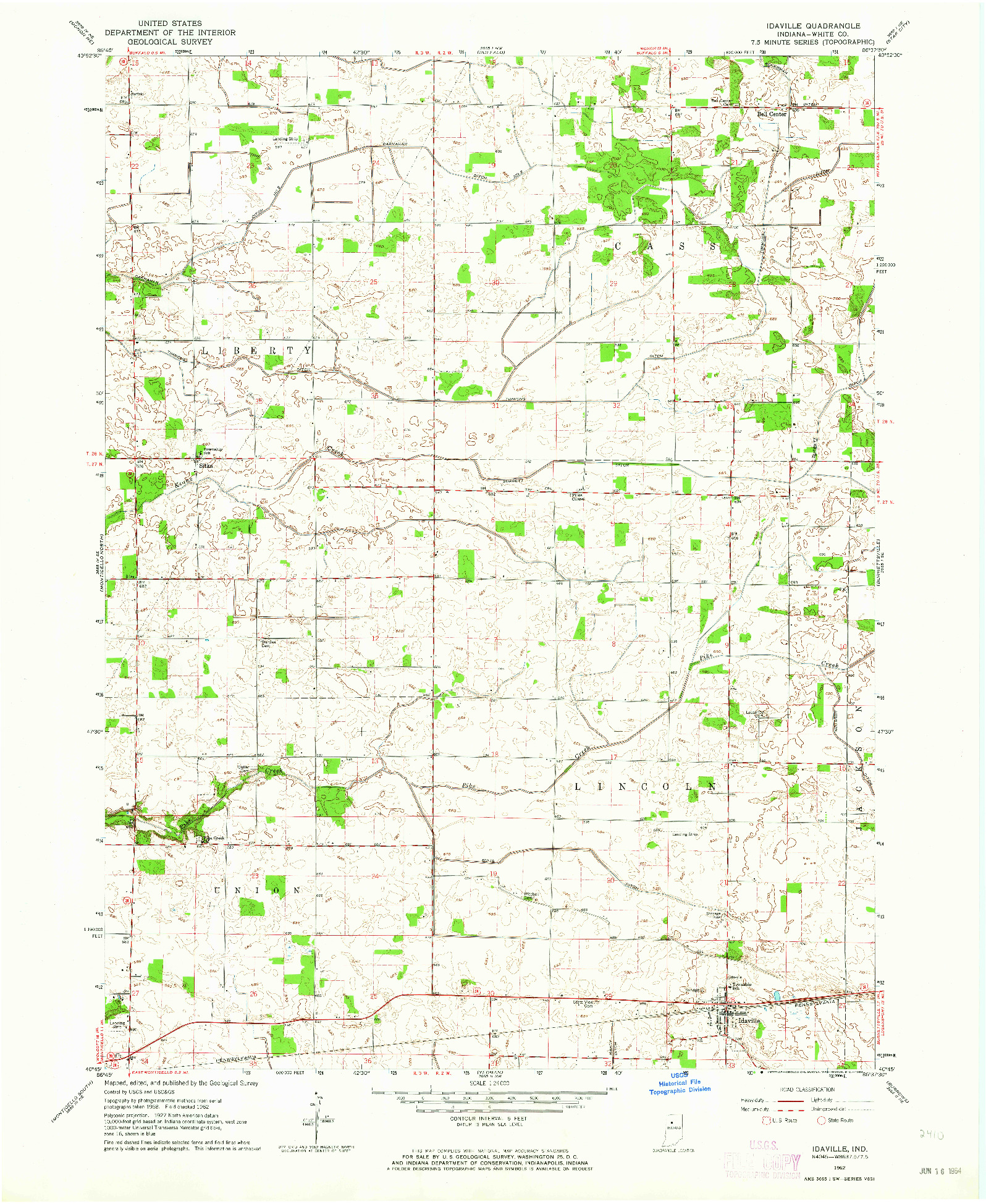 USGS 1:24000-SCALE QUADRANGLE FOR IDAVILLE, IN 1962