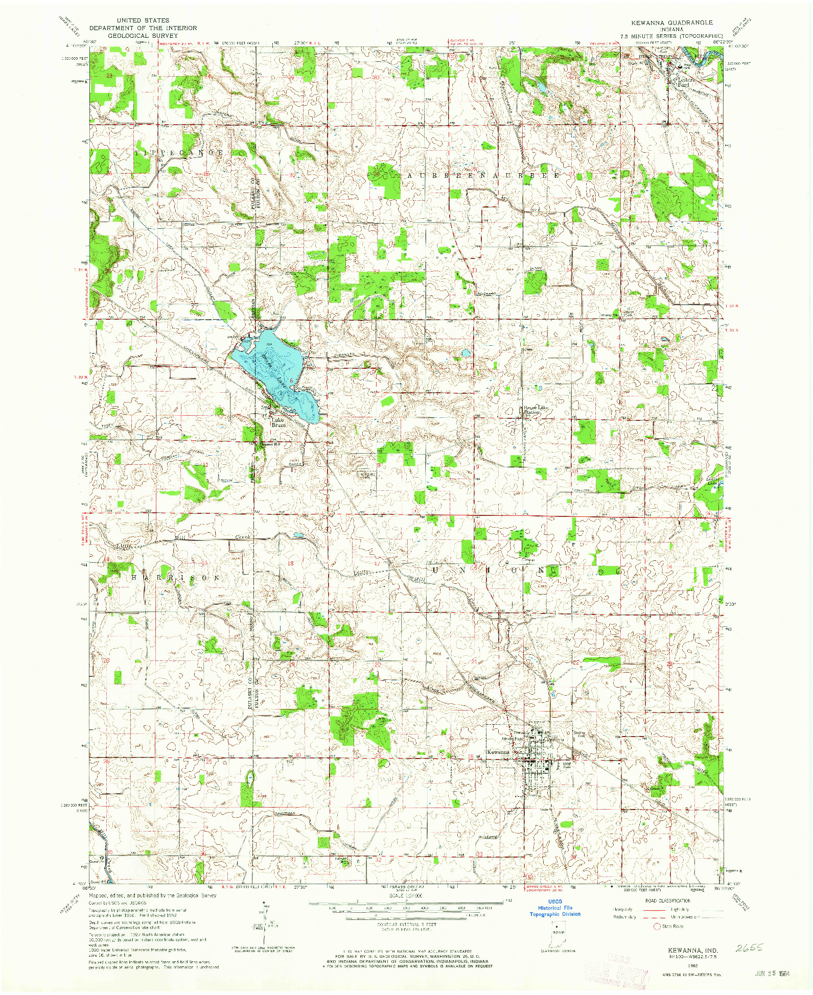 USGS 1:24000-SCALE QUADRANGLE FOR KEWANNA, IN 1962