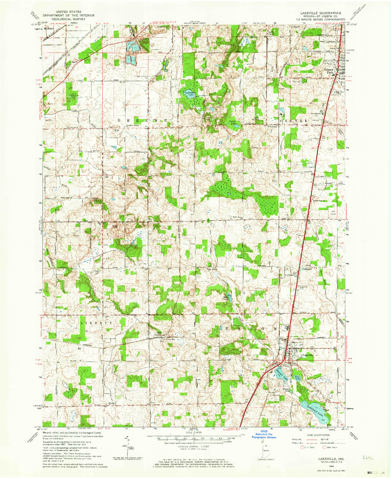 USGS 1:24000-SCALE QUADRANGLE FOR LAKEVILLE, IN 1958