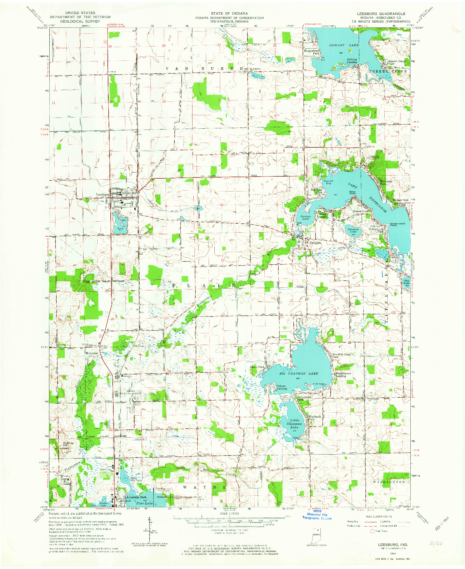 USGS 1:24000-SCALE QUADRANGLE FOR LEESBURG, IN 1962