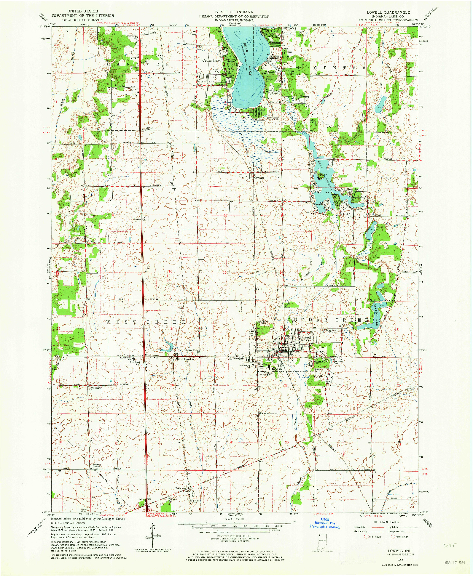 USGS 1:24000-SCALE QUADRANGLE FOR LOWELL, IN 1962