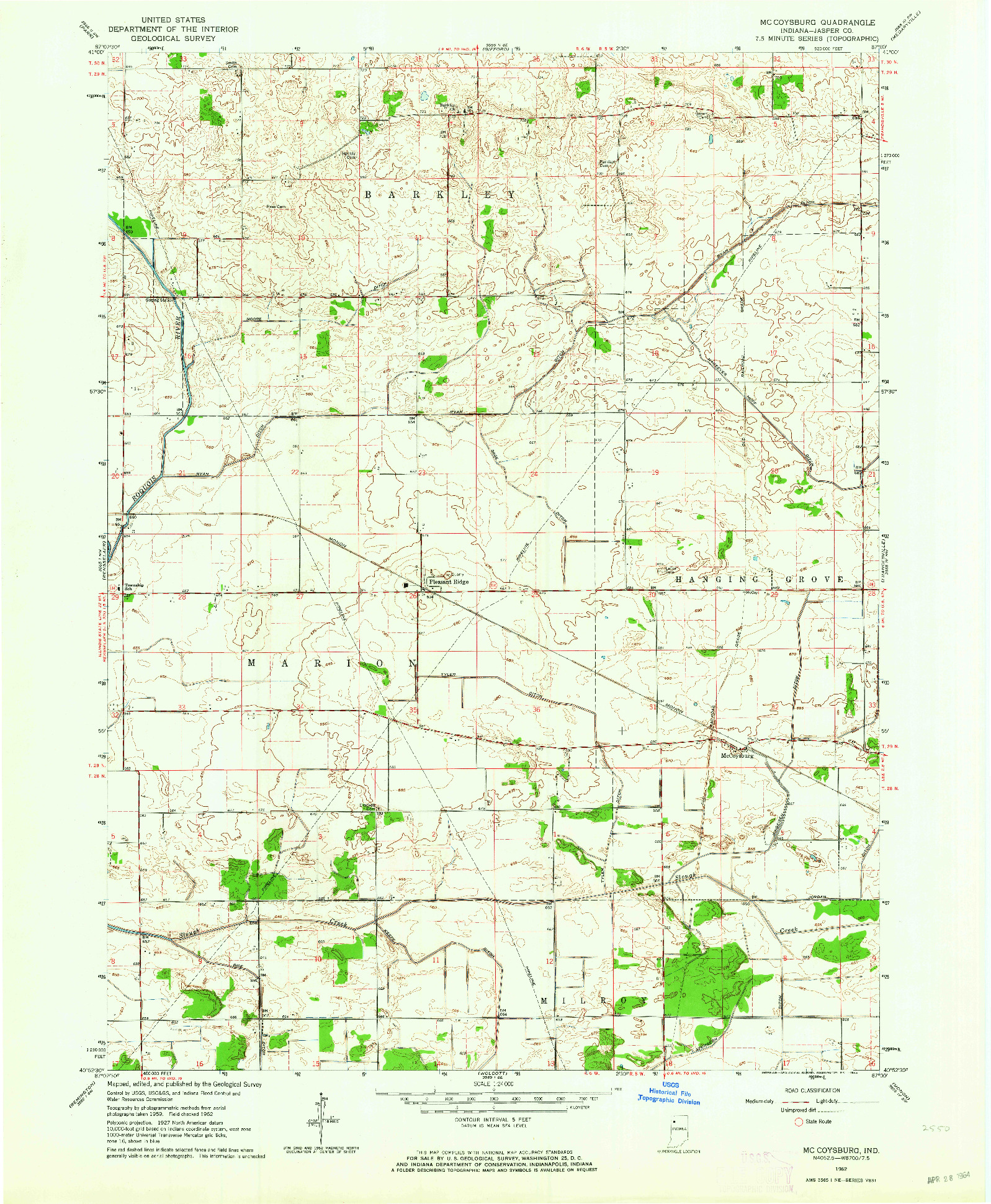 USGS 1:24000-SCALE QUADRANGLE FOR MC COYSBURG, IN 1962