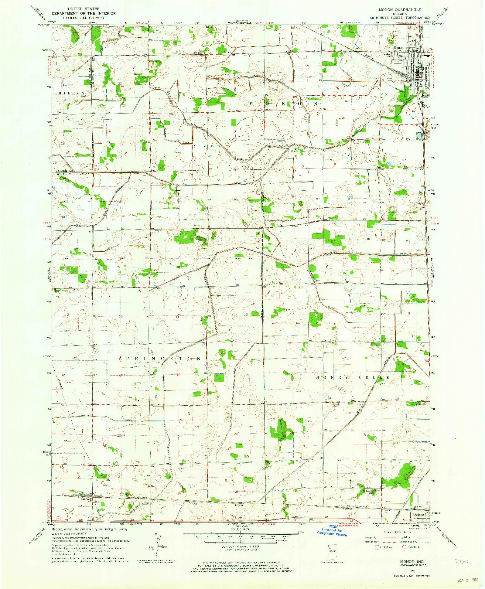 USGS 1:24000-SCALE QUADRANGLE FOR MONON, IN 1962