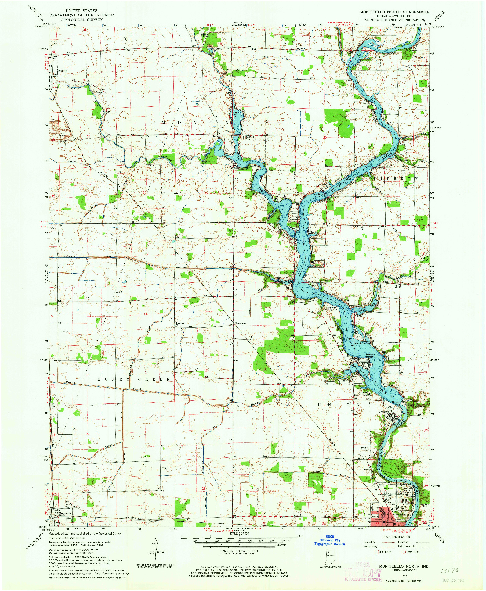 USGS 1:24000-SCALE QUADRANGLE FOR MONTICELLO NORTH, IN 1962