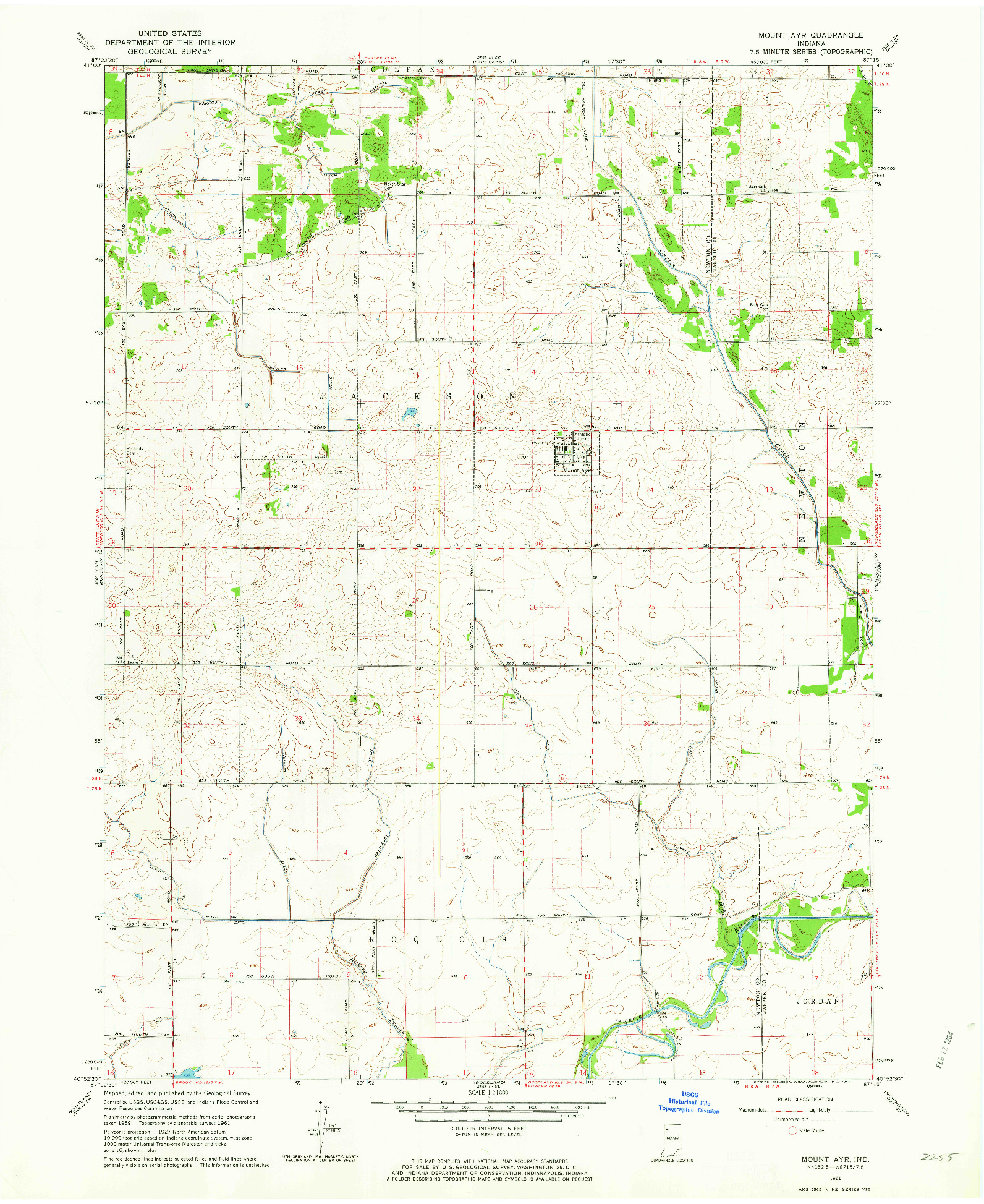 USGS 1:24000-SCALE QUADRANGLE FOR MOUNT AYR, IN 1961