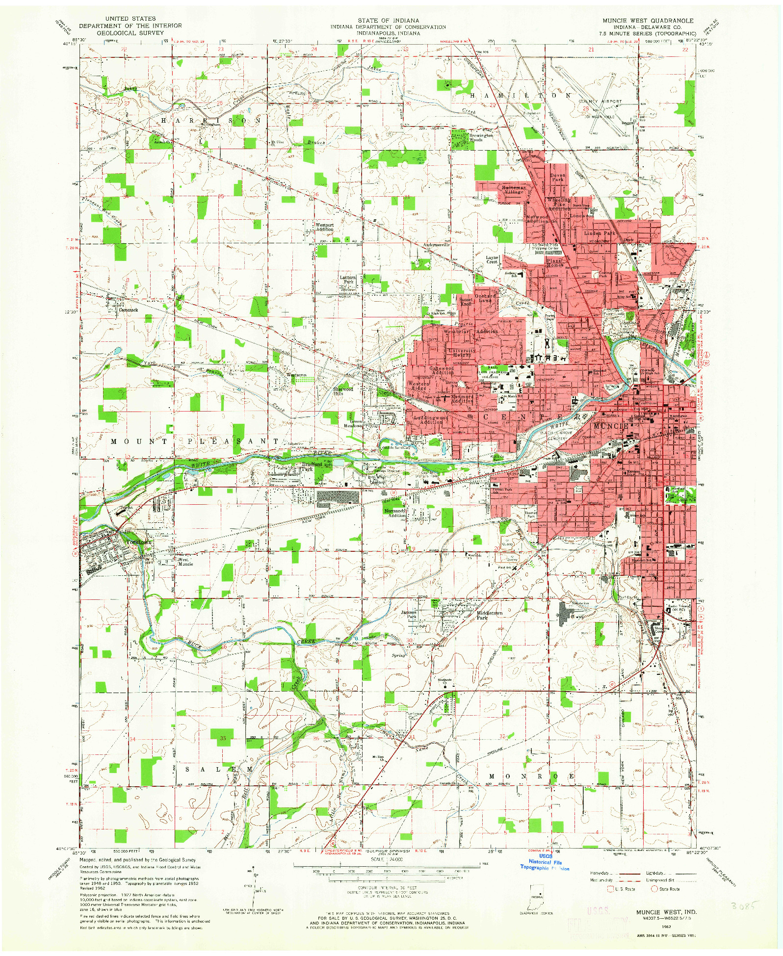 USGS 1:24000-SCALE QUADRANGLE FOR MUNCIE WEST, IN 1962