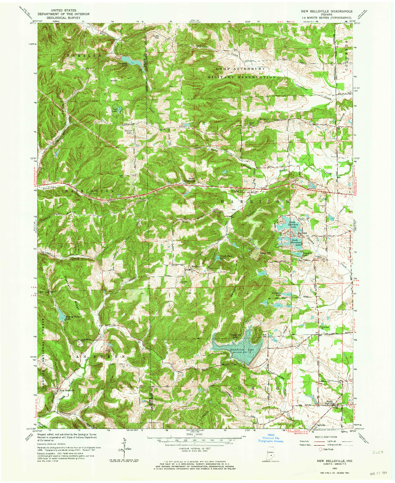 USGS 1:24000-SCALE QUADRANGLE FOR NEW BELLSVILLE, IN 1962