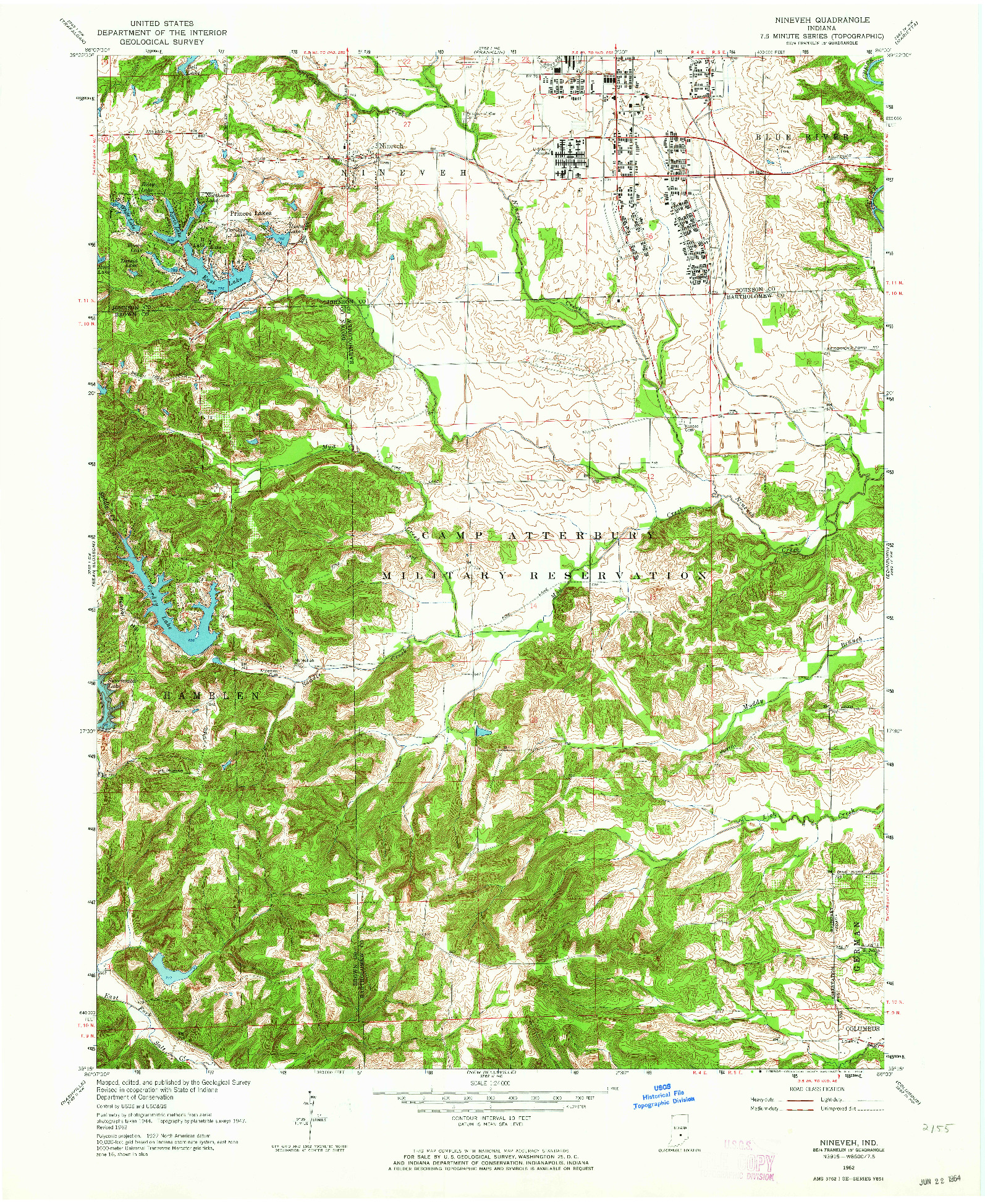 USGS 1:24000-SCALE QUADRANGLE FOR NINEVEH, IN 1962