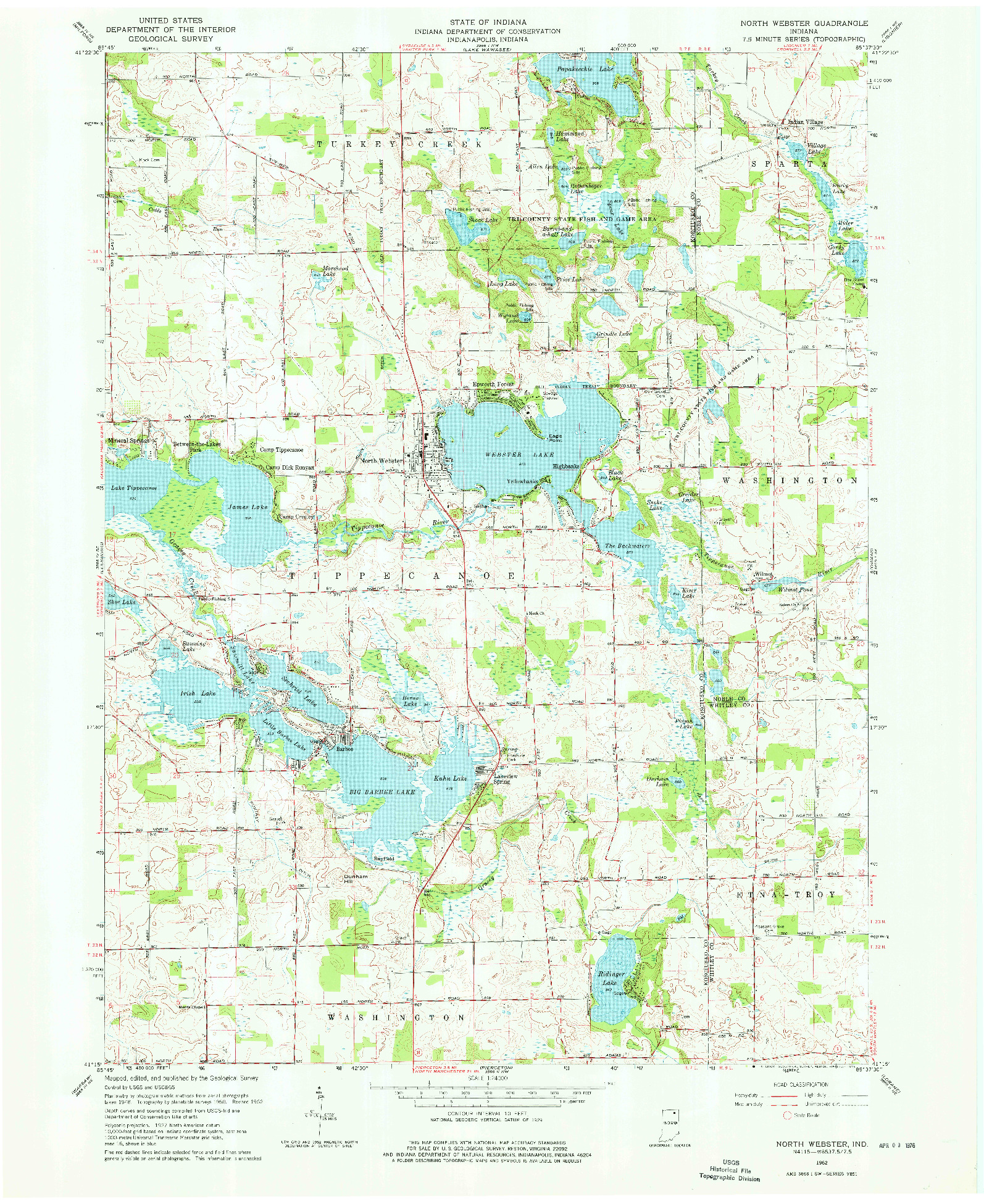 USGS 1:24000-SCALE QUADRANGLE FOR NORTH WEBSTER, IN 1962