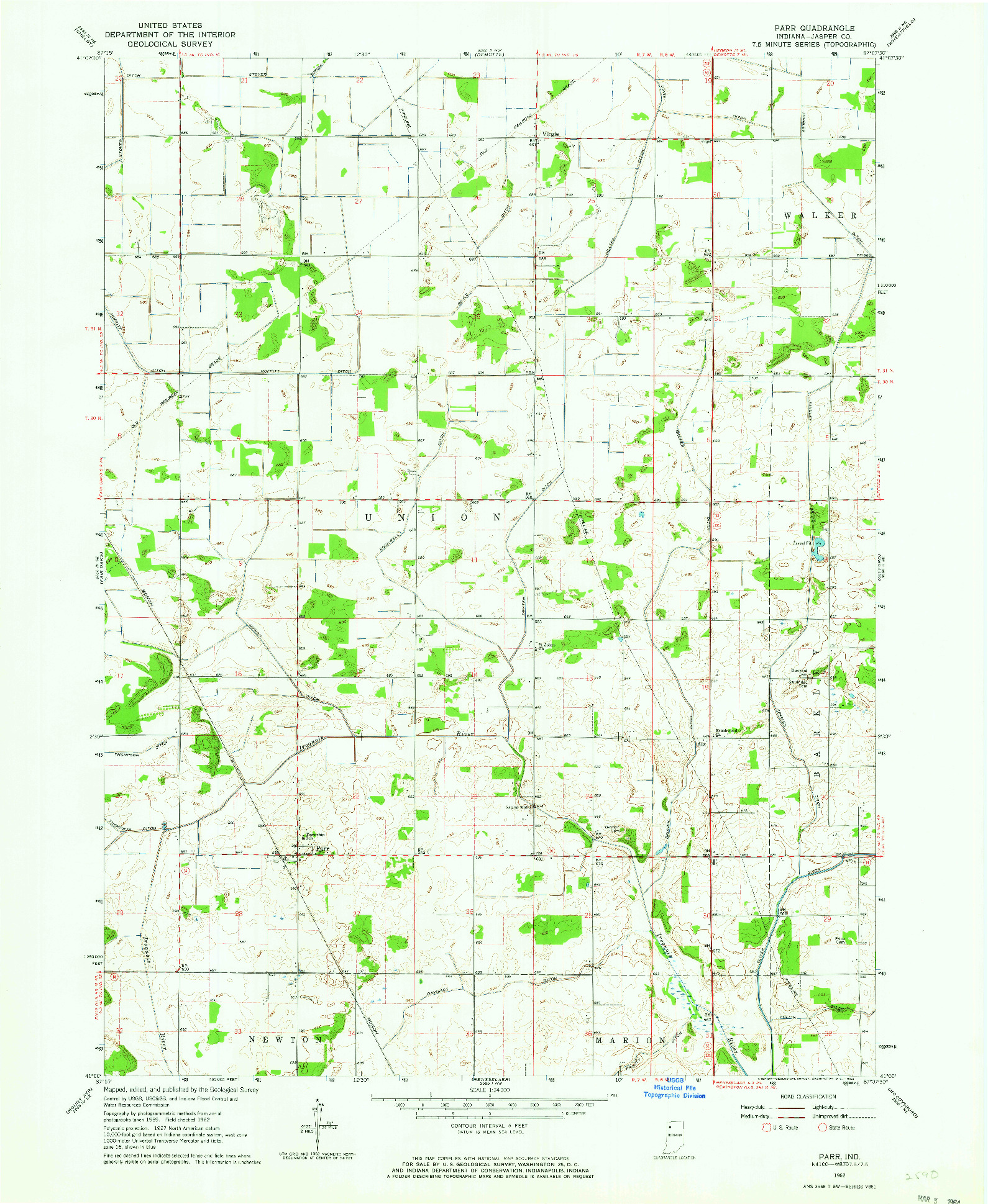 USGS 1:24000-SCALE QUADRANGLE FOR PARR, IN 1962