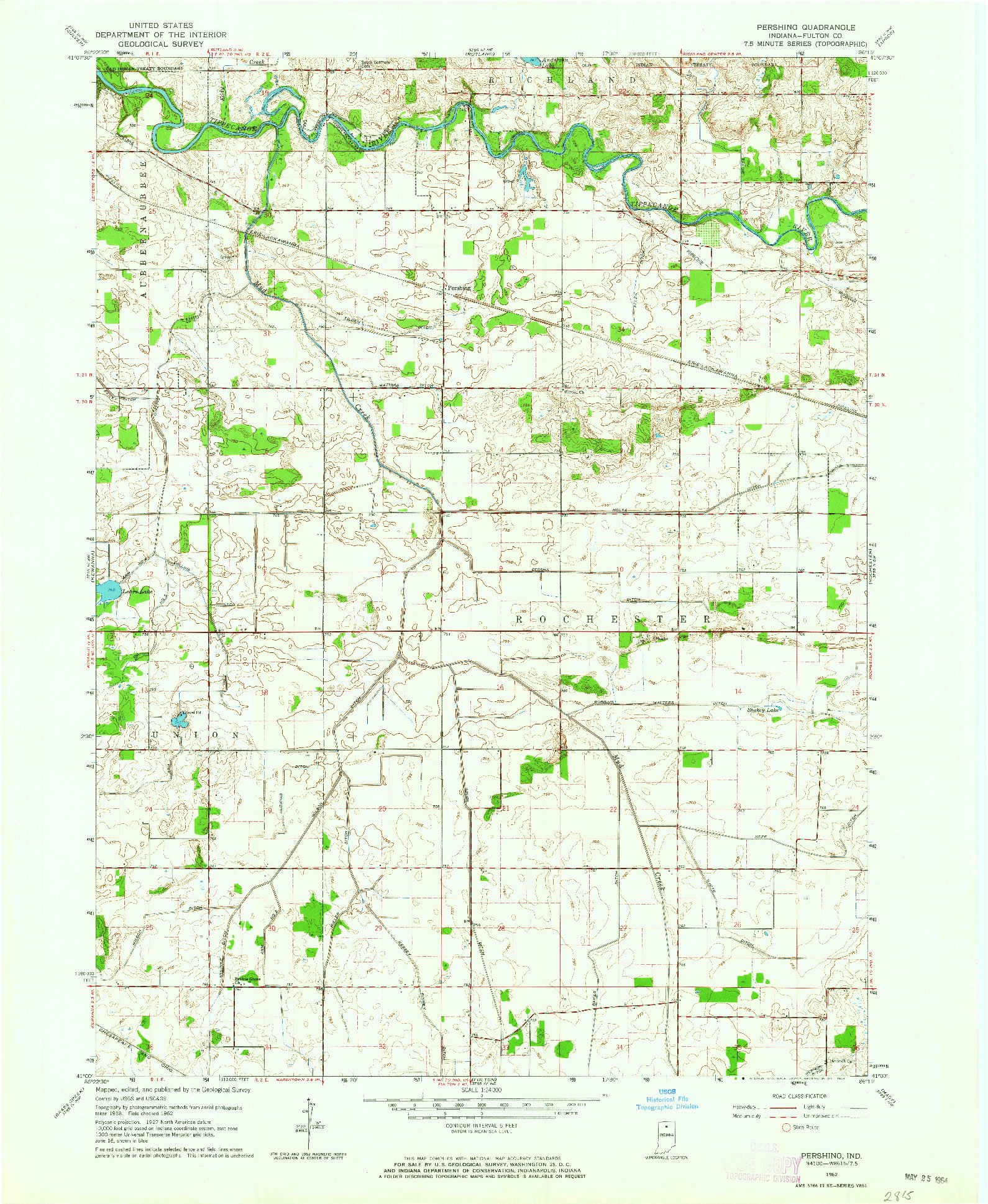 USGS 1:24000-SCALE QUADRANGLE FOR PERSHING, IN 1962