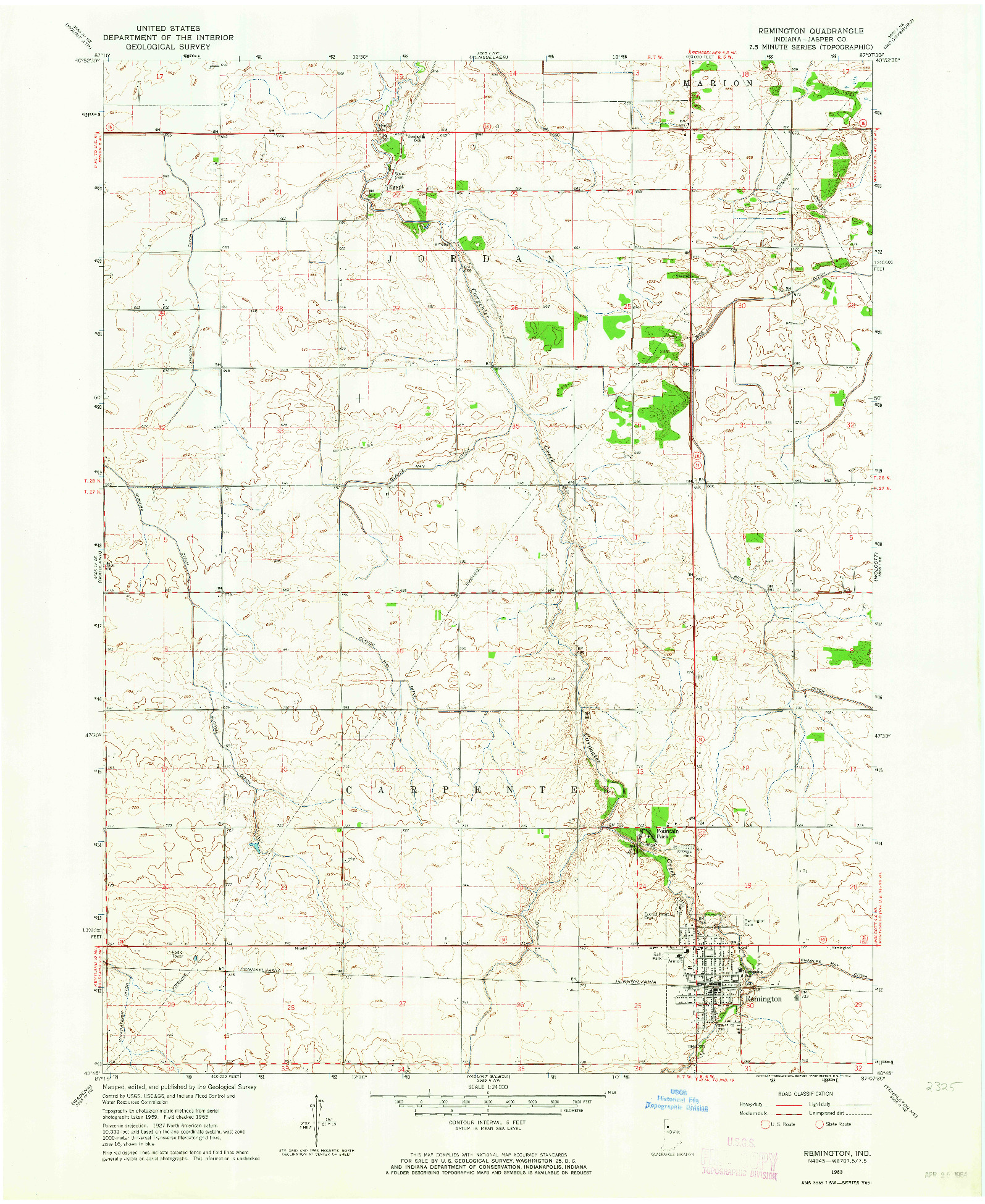 USGS 1:24000-SCALE QUADRANGLE FOR REMINGTON, IN 1963