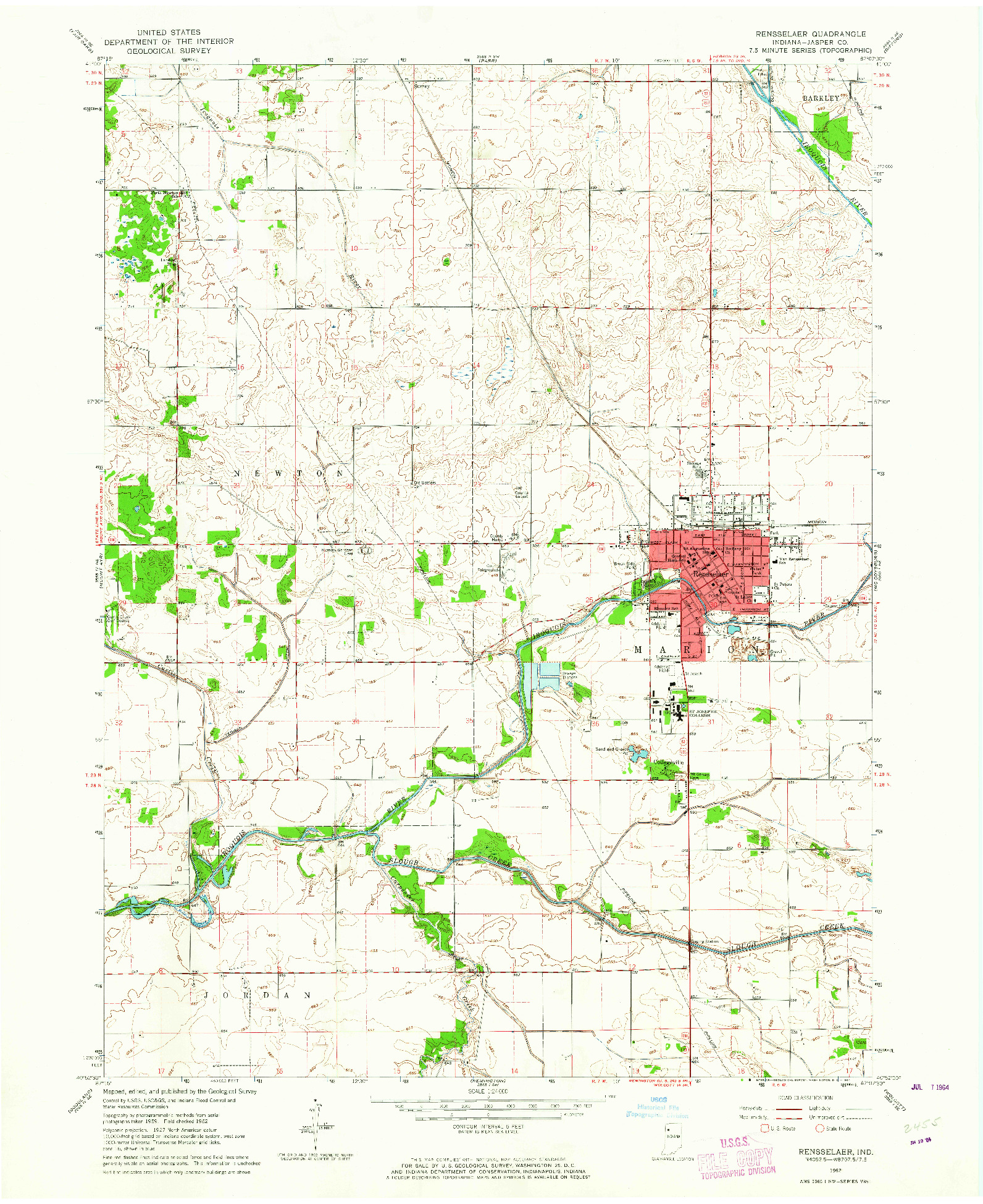 USGS 1:24000-SCALE QUADRANGLE FOR RENSSELAER, IN 1962