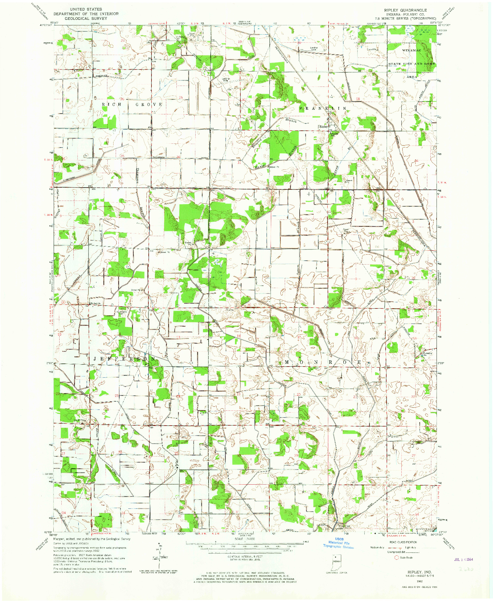 USGS 1:24000-SCALE QUADRANGLE FOR RIPLEY, IN 1962