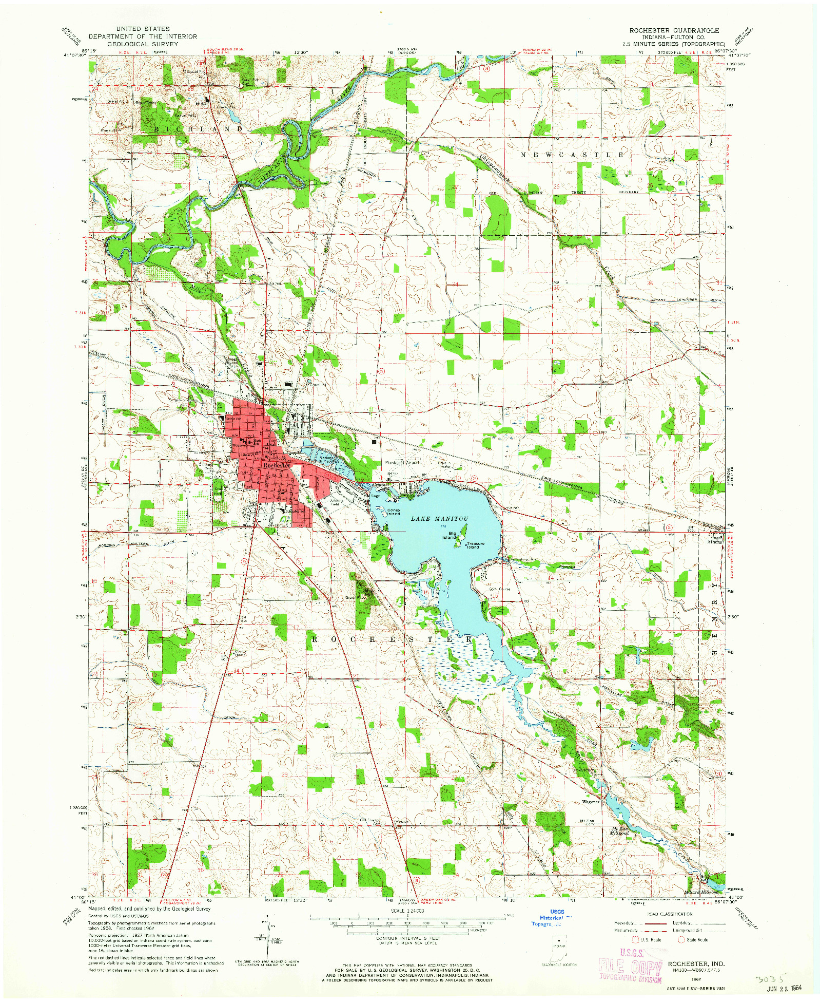 USGS 1:24000-SCALE QUADRANGLE FOR ROCHESTER, IN 1962