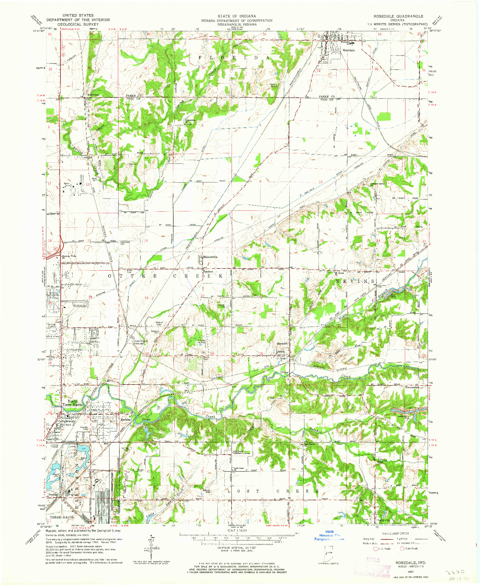 USGS 1:24000-SCALE QUADRANGLE FOR ROSEDALE, IN 1962