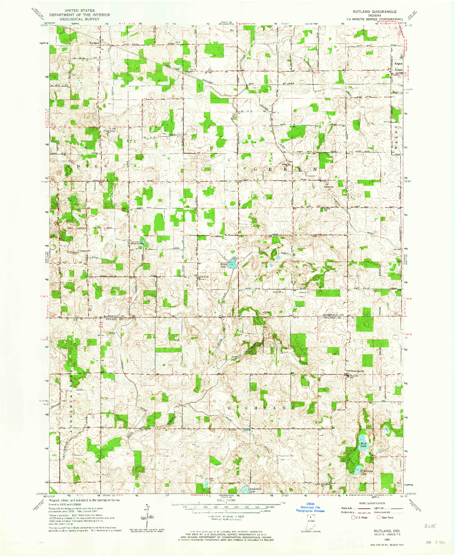 USGS 1:24000-SCALE QUADRANGLE FOR RUTLAND, IN 1962