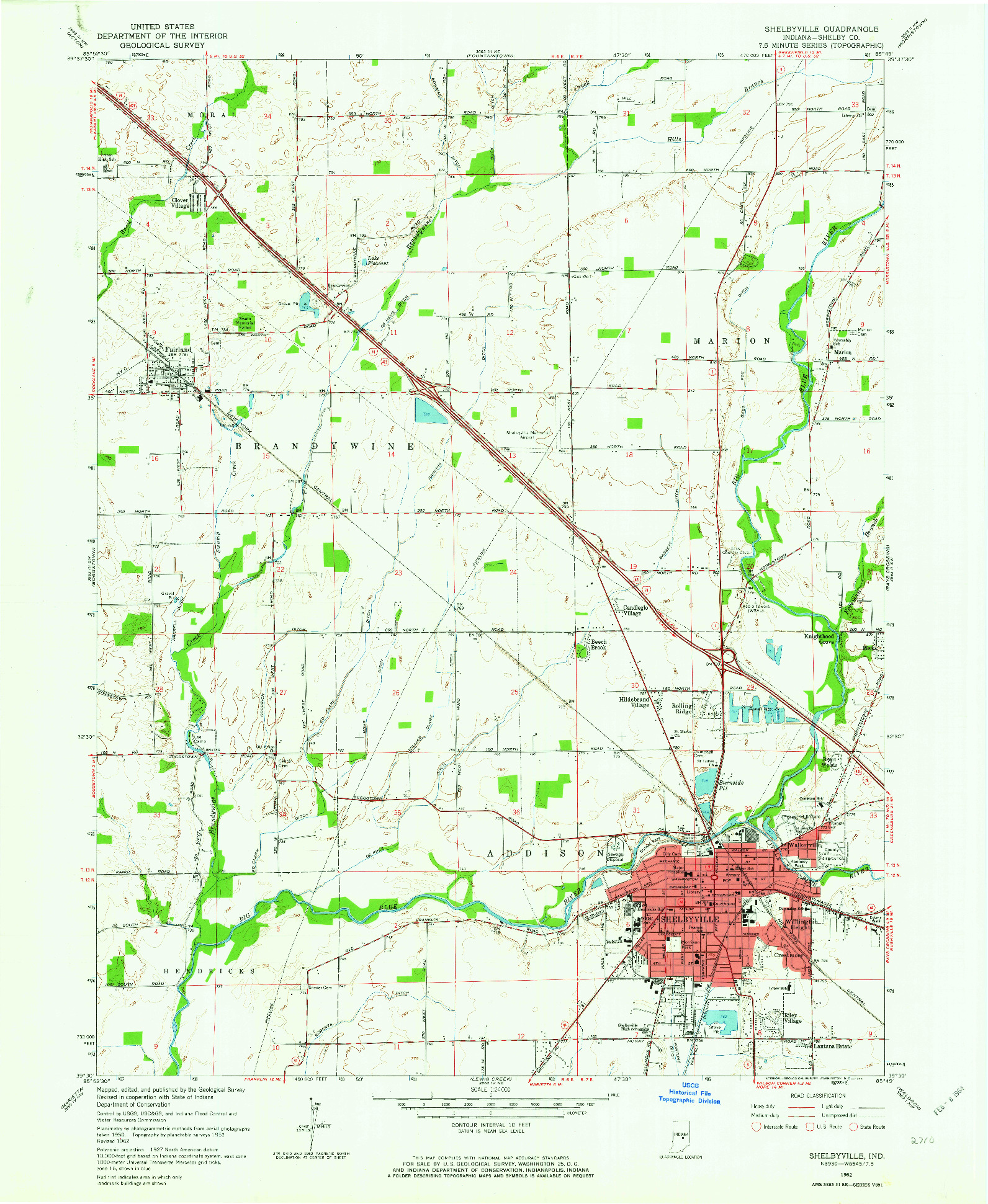 USGS 1:24000-SCALE QUADRANGLE FOR SHELBYVILLE, IN 1962