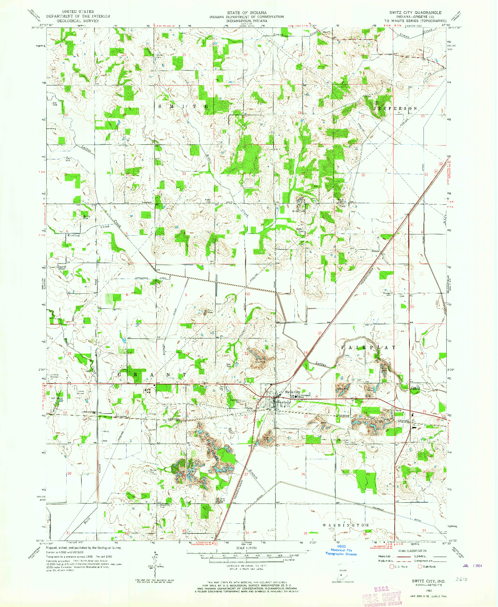 USGS 1:24000-SCALE QUADRANGLE FOR SWITZ CITY, IN 1963