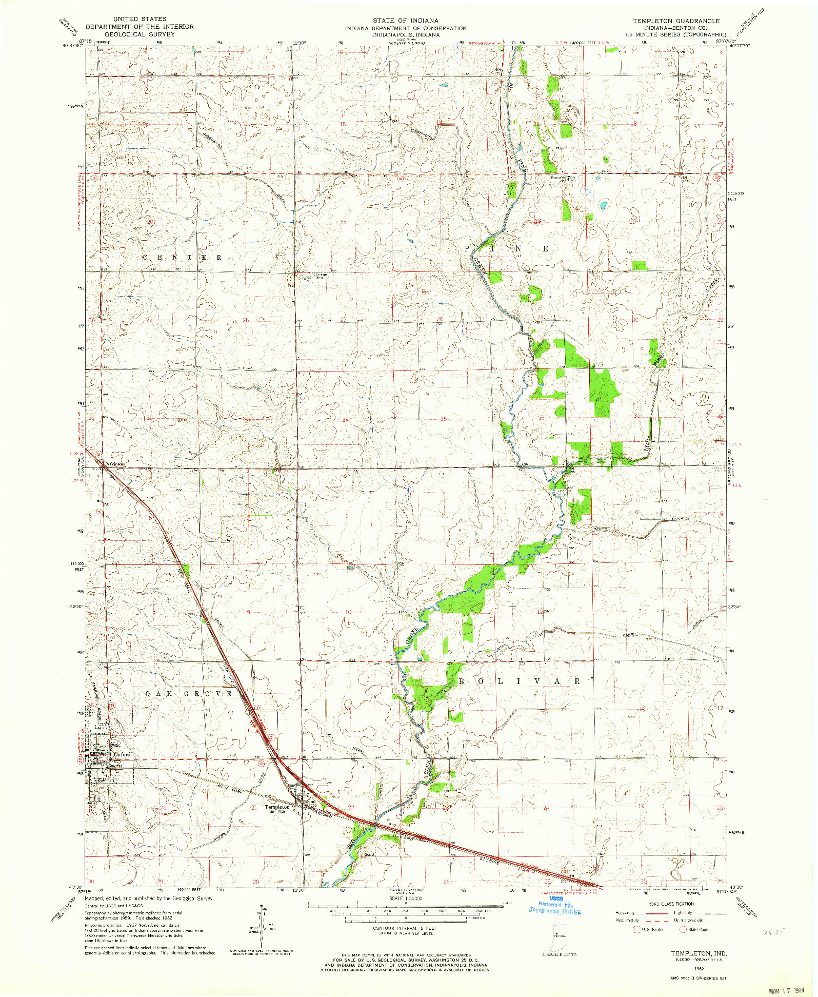 USGS 1:24000-SCALE QUADRANGLE FOR TEMPLETON, IN 1962