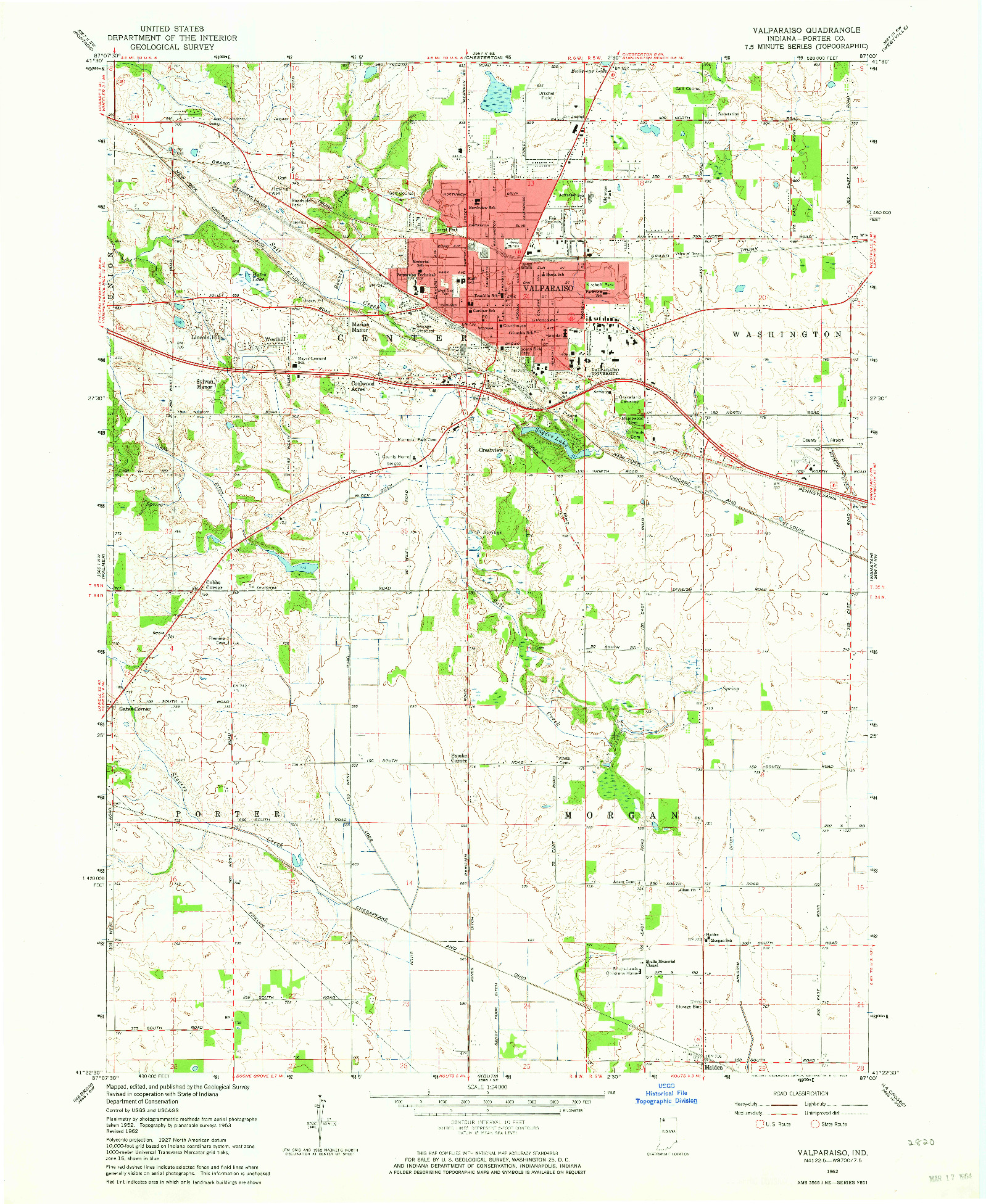 USGS 1:24000-SCALE QUADRANGLE FOR VALPARAISO, IN 1962