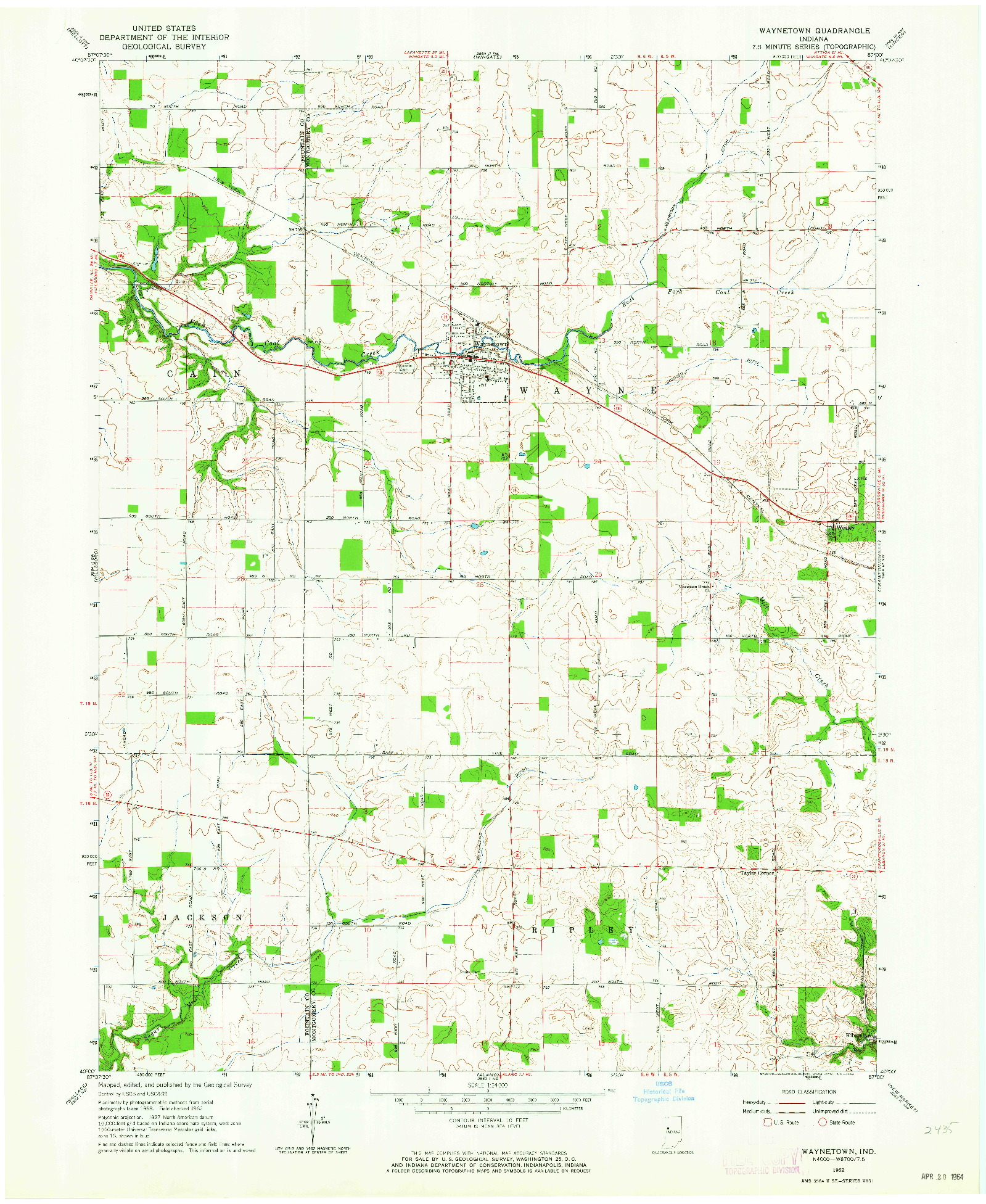 USGS 1:24000-SCALE QUADRANGLE FOR WAYNETOWN, IN 1962