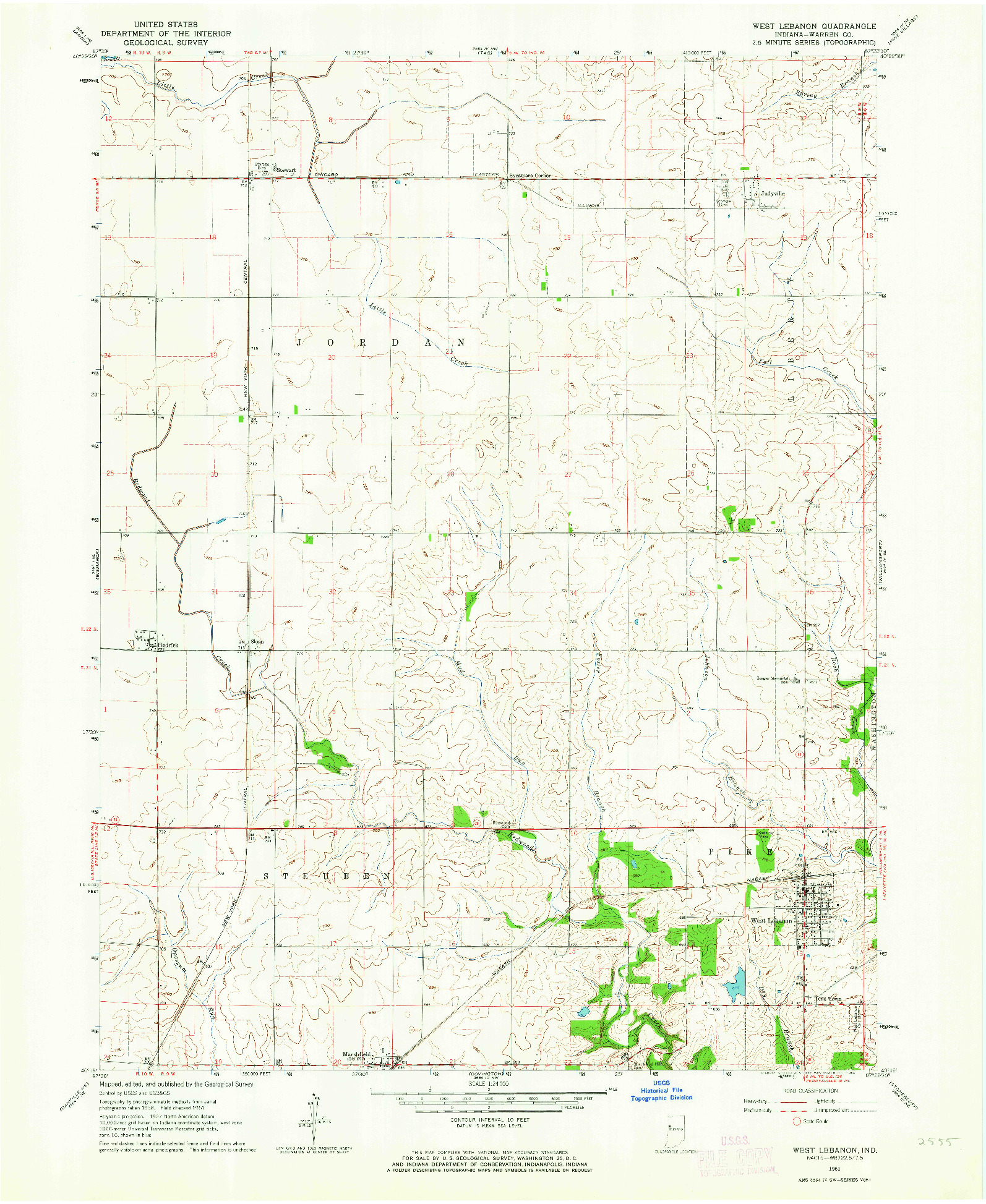 USGS 1:24000-SCALE QUADRANGLE FOR WEST LEBANON, IN 1961