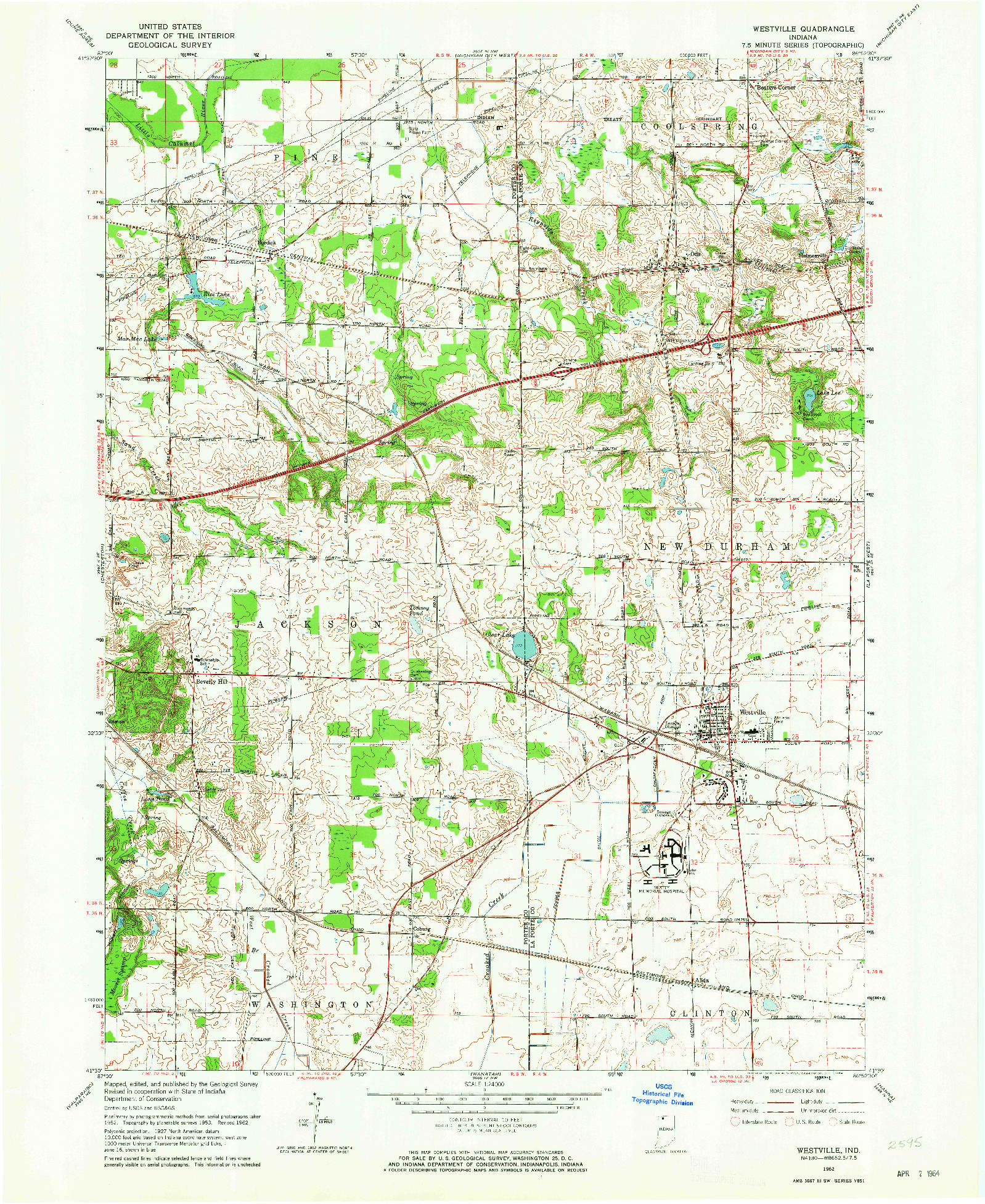 USGS 1:24000-SCALE QUADRANGLE FOR WESTVILLE, IN 1962