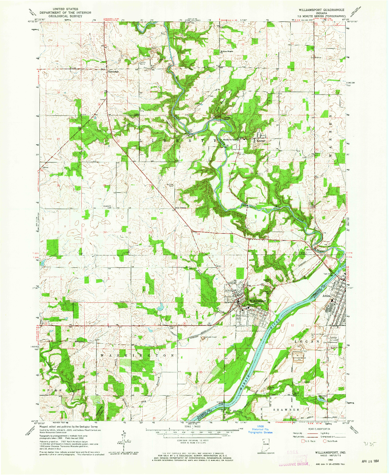 USGS 1:24000-SCALE QUADRANGLE FOR WILLIAMSPORT, IN 1962