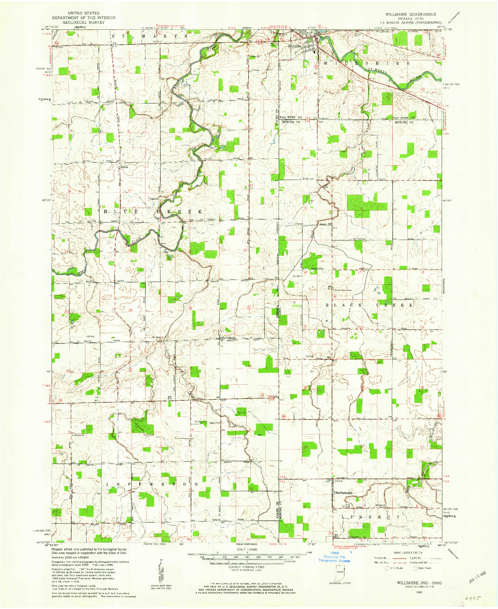 USGS 1:24000-SCALE QUADRANGLE FOR WILLSHIRE, IN 1960