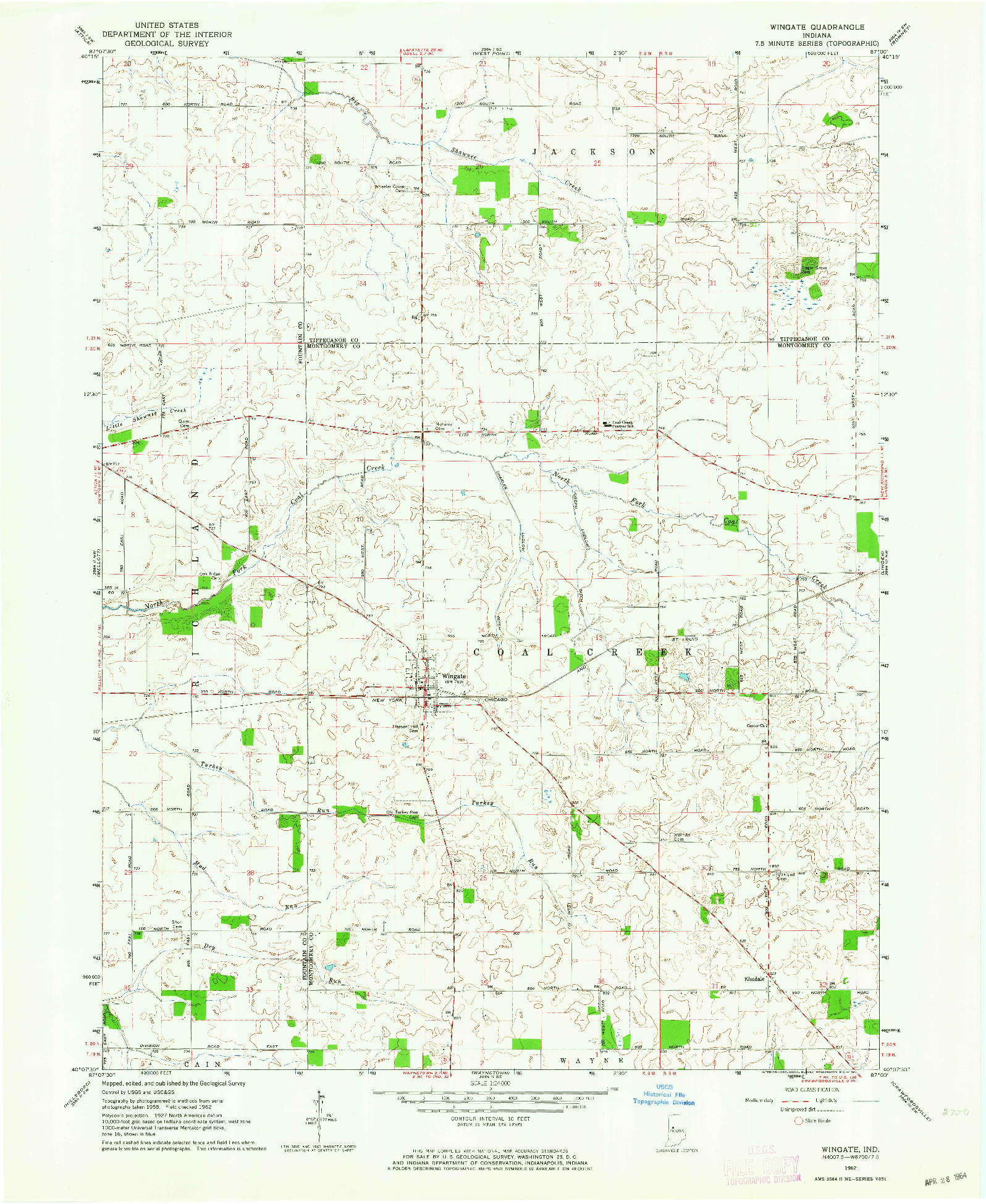 USGS 1:24000-SCALE QUADRANGLE FOR WINGATE, IN 1962