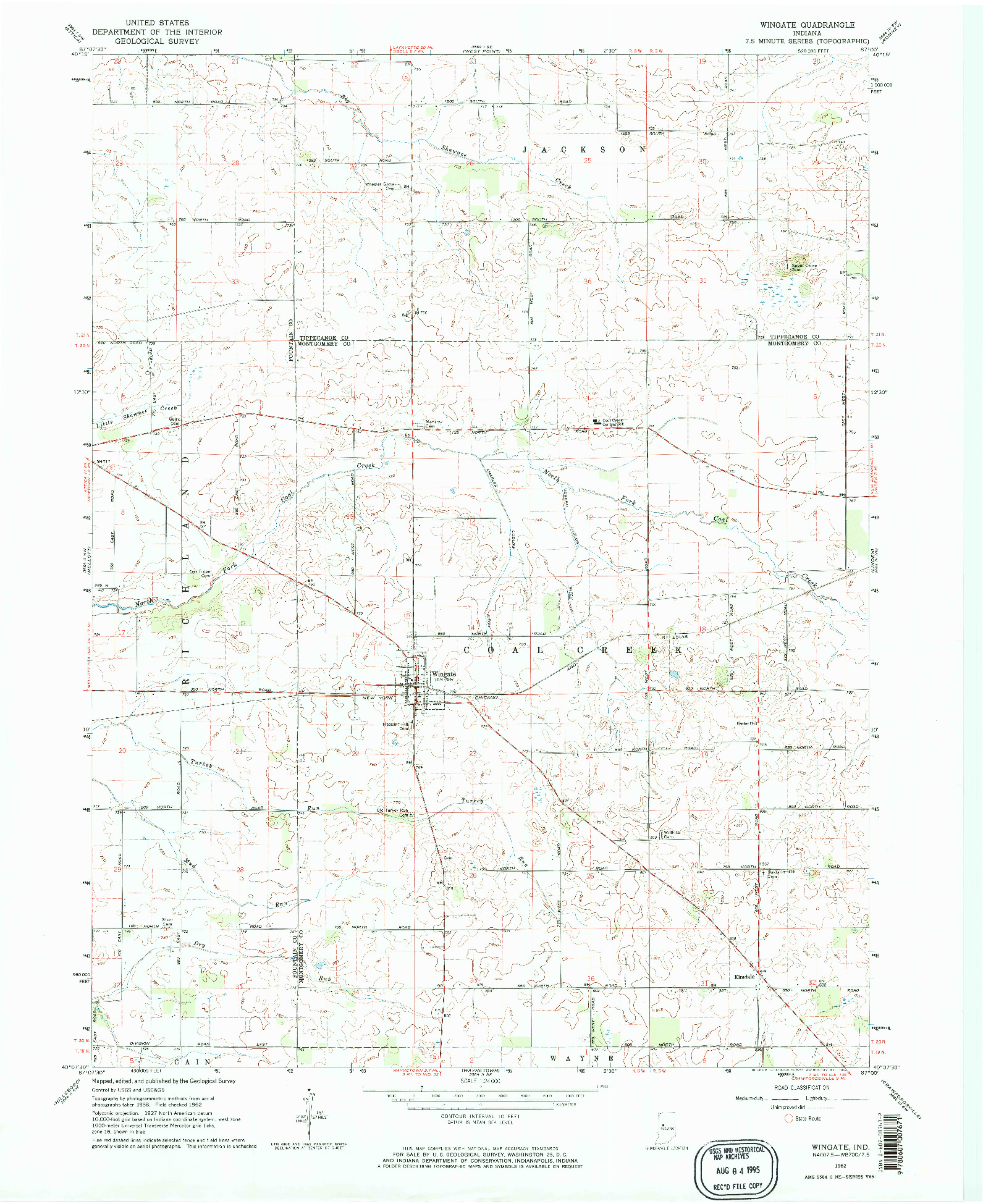 USGS 1:24000-SCALE QUADRANGLE FOR WINGATE, IN 1962