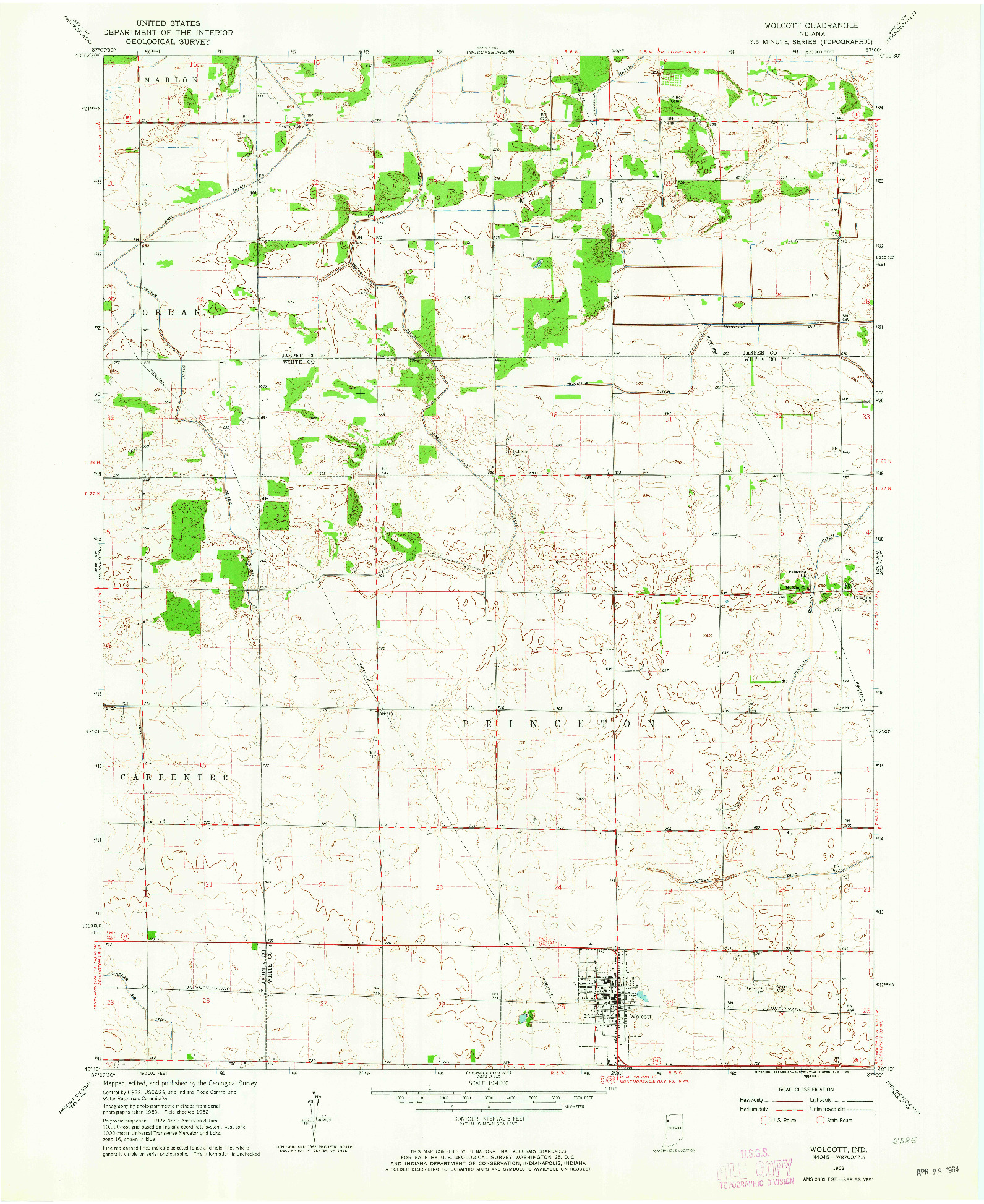 USGS 1:24000-SCALE QUADRANGLE FOR WOLCOTT, IN 1962