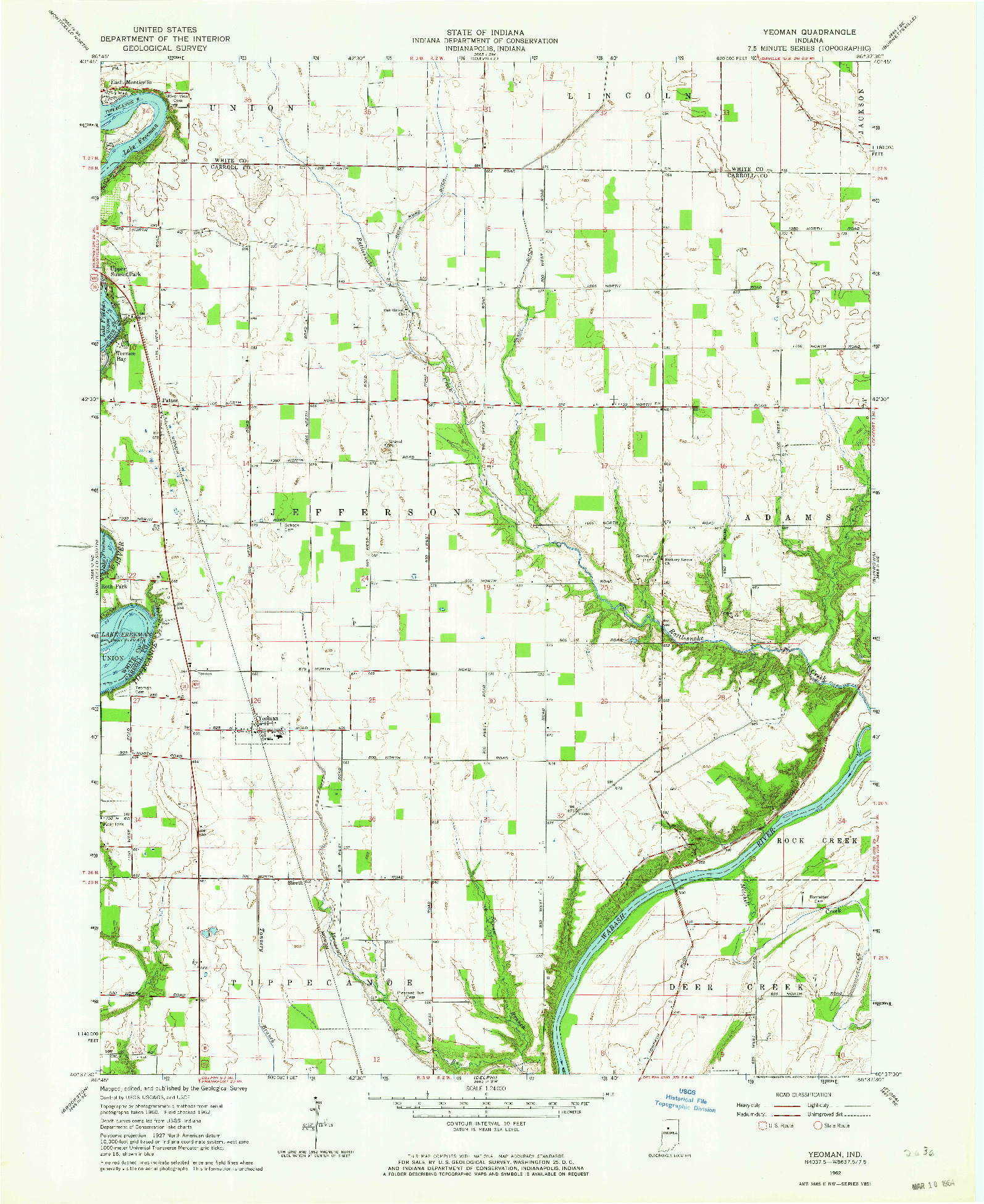 USGS 1:24000-SCALE QUADRANGLE FOR YEOMAN, IN 1962