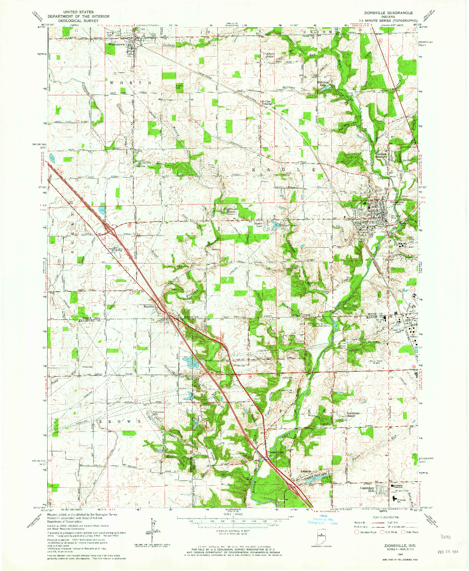 USGS 1:24000-SCALE QUADRANGLE FOR ZIONSVILLE, IN 1962