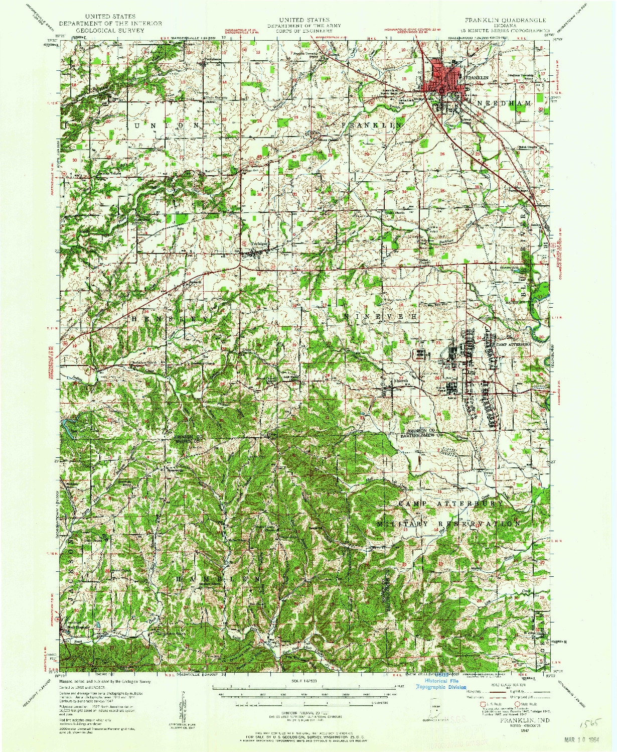 USGS 1:62500-SCALE QUADRANGLE FOR FRANKLIN, IN 1947