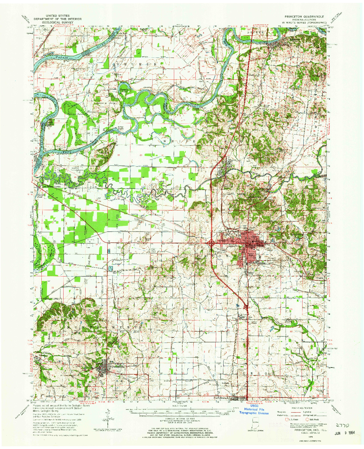 USGS 1:62500-SCALE QUADRANGLE FOR PRINCETON, IN 1959