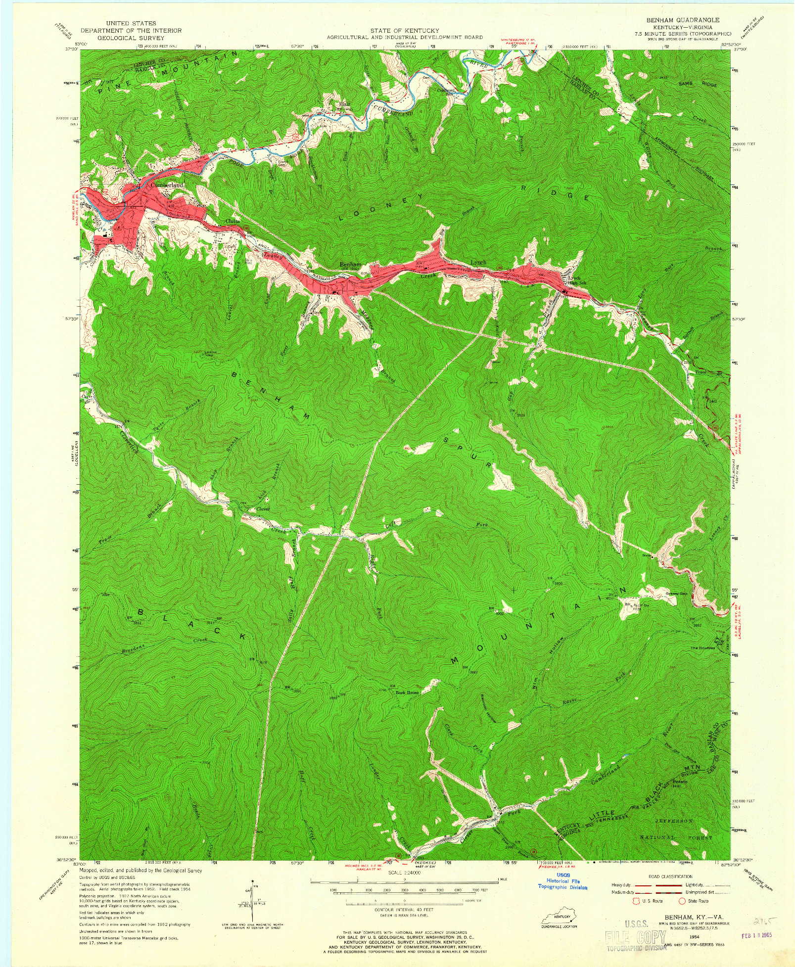 USGS 1:24000-SCALE QUADRANGLE FOR BENHAM, KY 1954