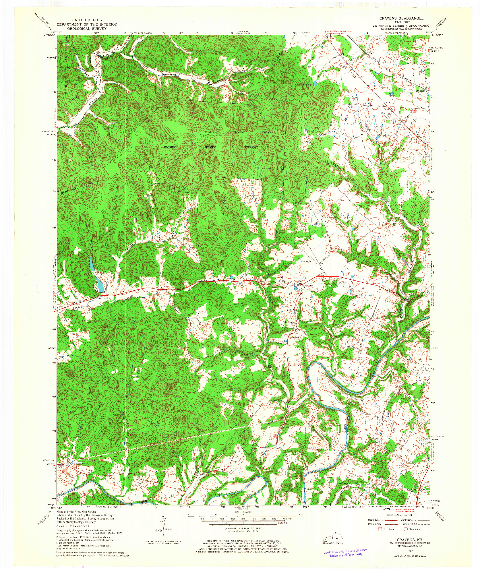 USGS 1:24000-SCALE QUADRANGLE FOR CRAVENS, KY 1962