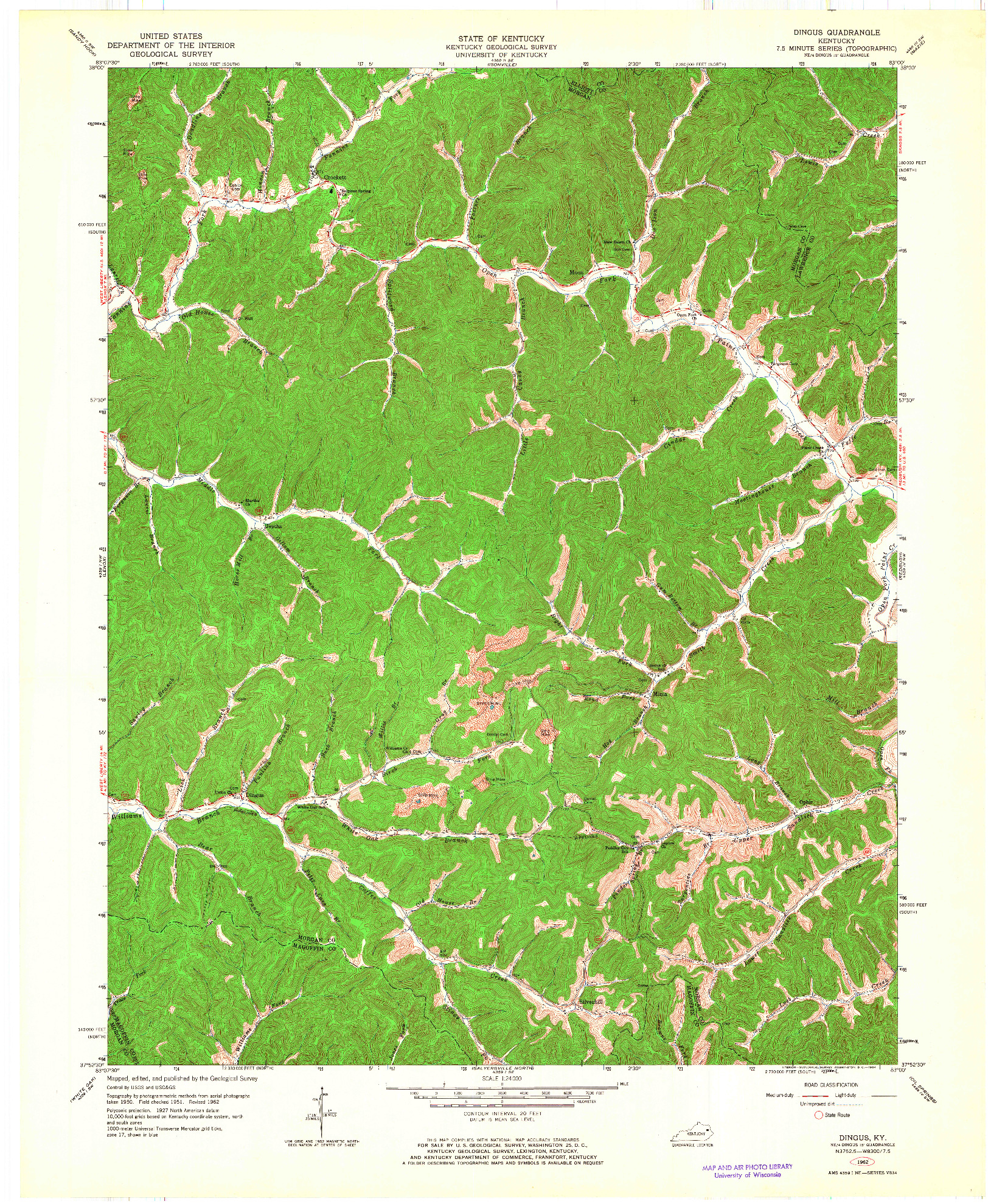 USGS 1:24000-SCALE QUADRANGLE FOR DINGUS, KY 1962