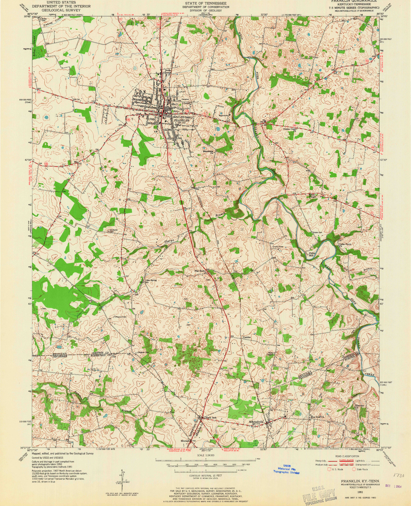 USGS 1:24000-SCALE QUADRANGLE FOR FRANKLIN, KY 1951